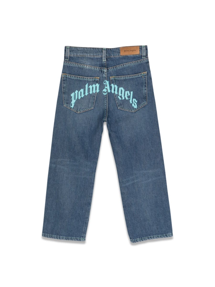 Shop Palm Angels Curved Stone Reg.den.pants In Blue