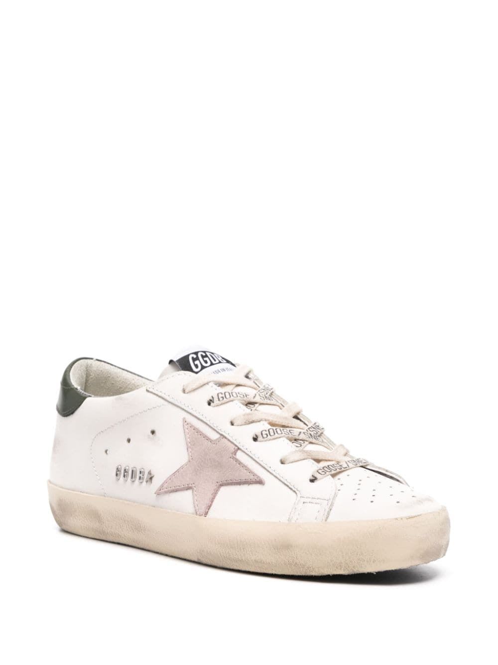 Shop Golden Goose Super Star Leather Upper Star And Heel Metal Lettering In White Light Pink Dark Green