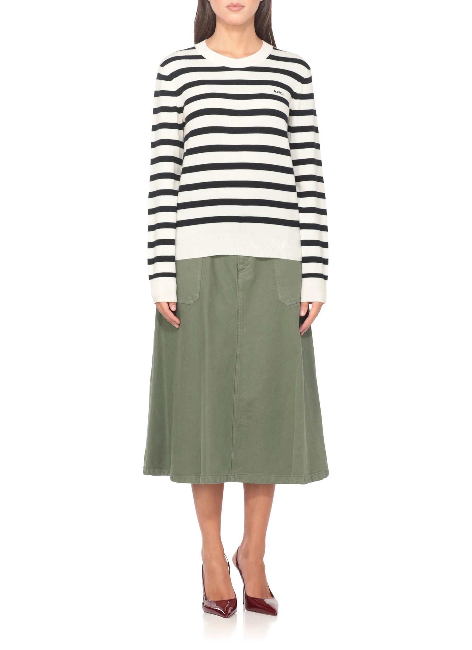 Apc A.p.c. Striped Sweater With Logo In White