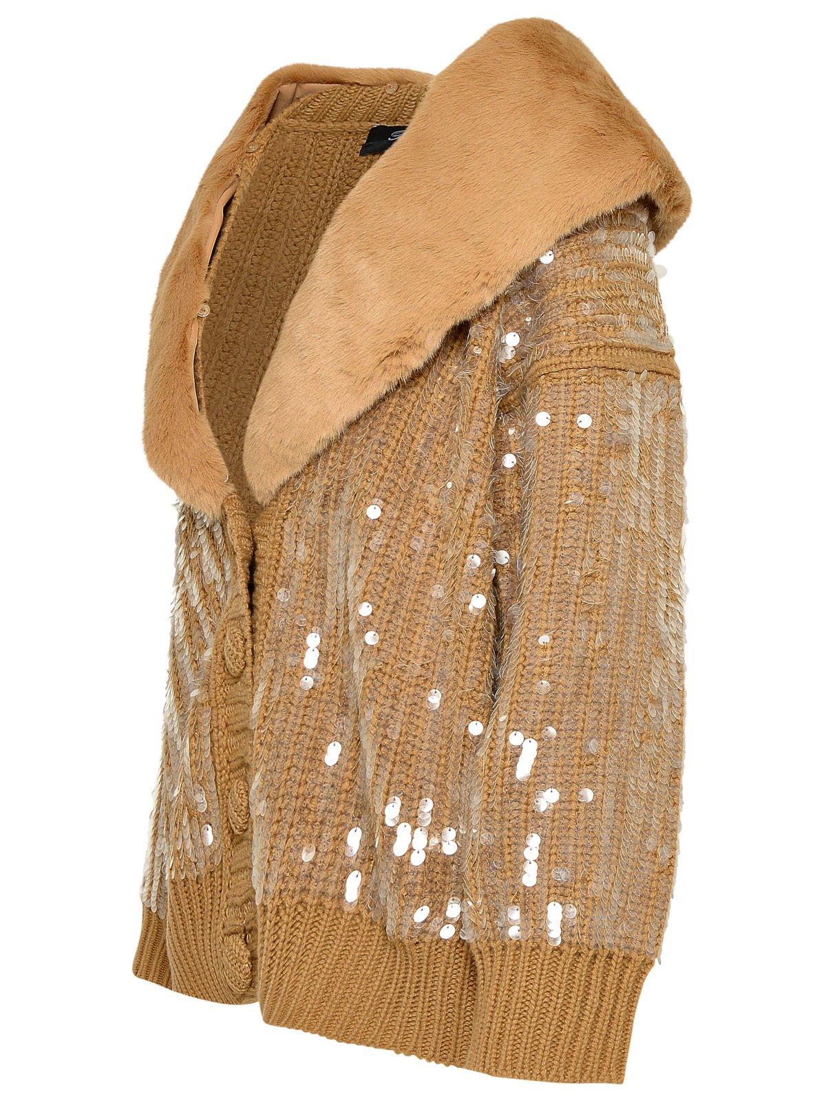 Shop Blumarine Sequin Embellished Cardigan In Cammello