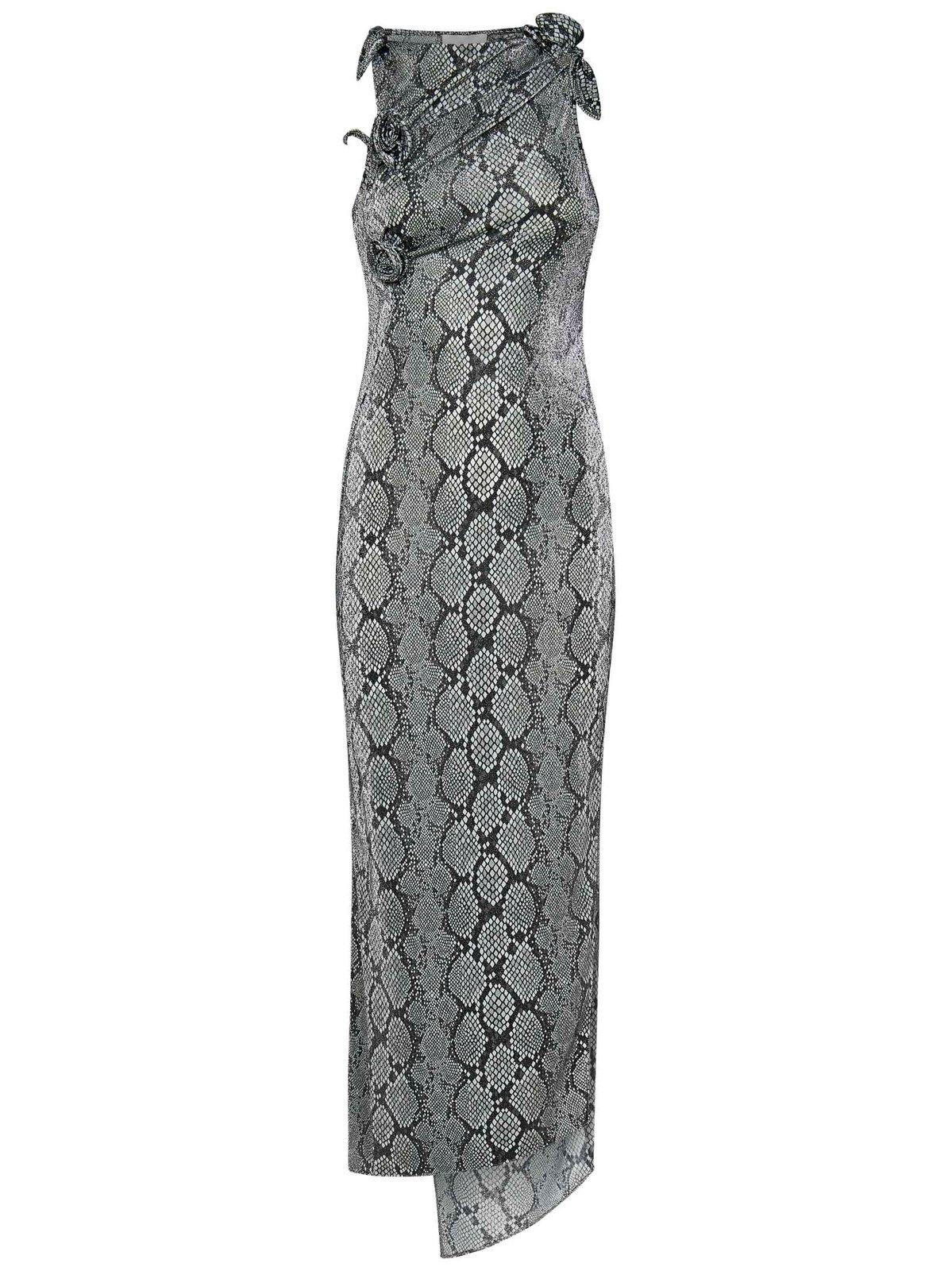 Coperni Snake Printed Asymmetric Flower Gown In Gray