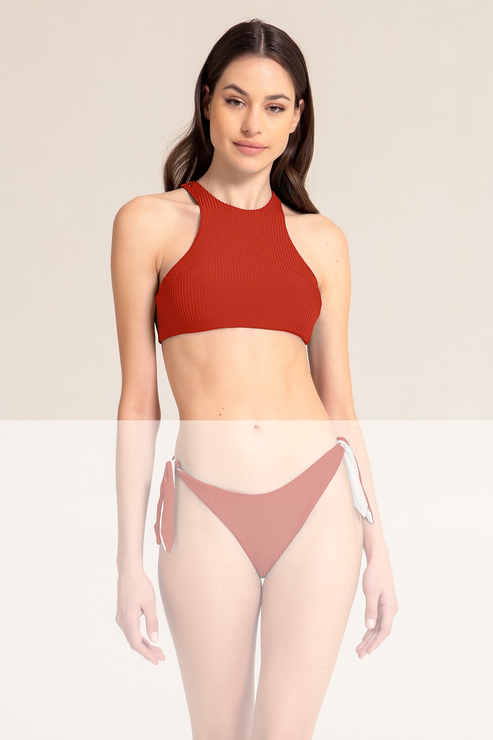 Marion Zimet Halter Neck Bikini Top, Reversible, In Ribbed Recyled Fabric