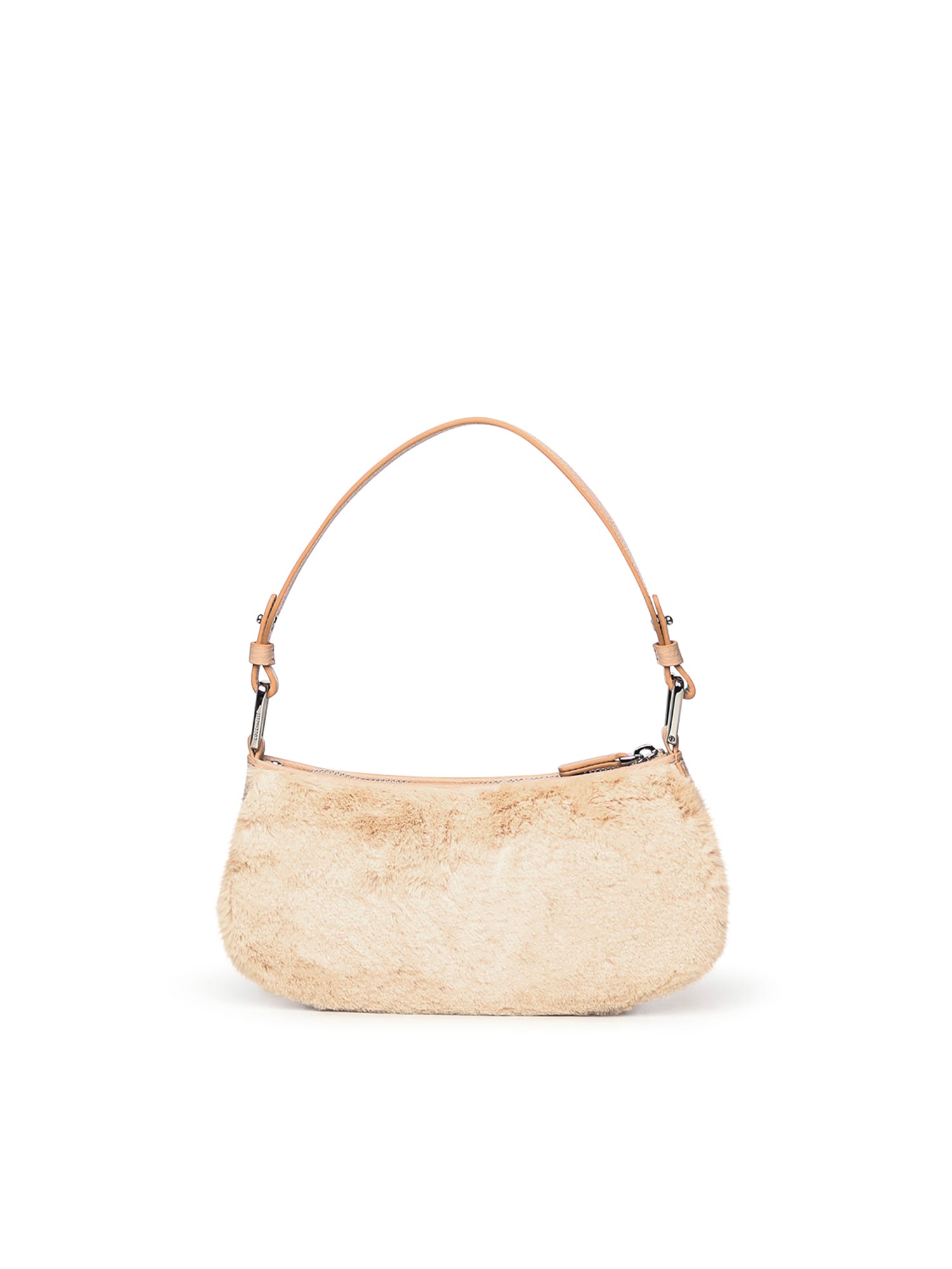 Coccinelle Faux-fur Shoulder Bag In Nude