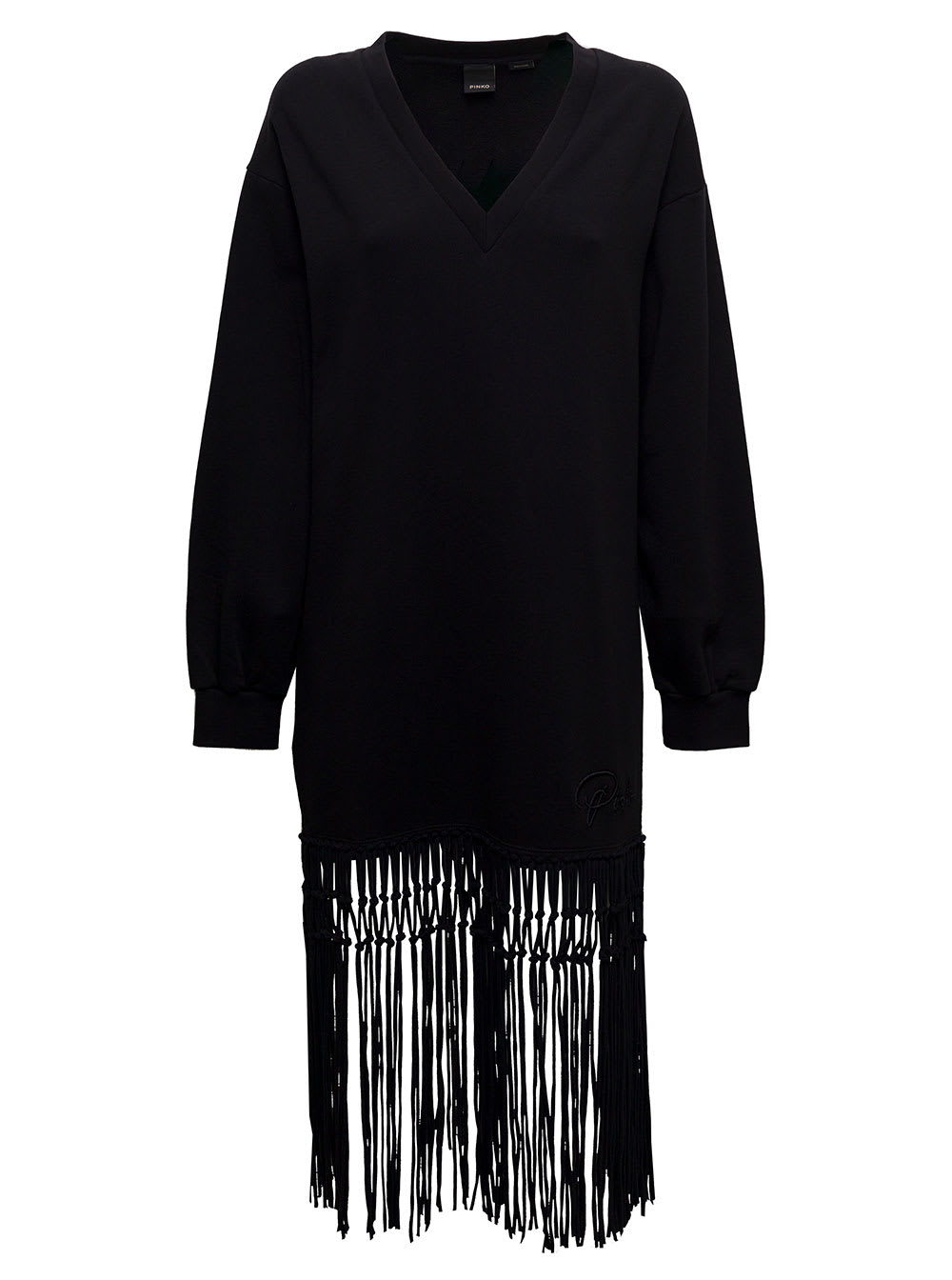 Black Cotton Dress With Fringes Pinko Woman