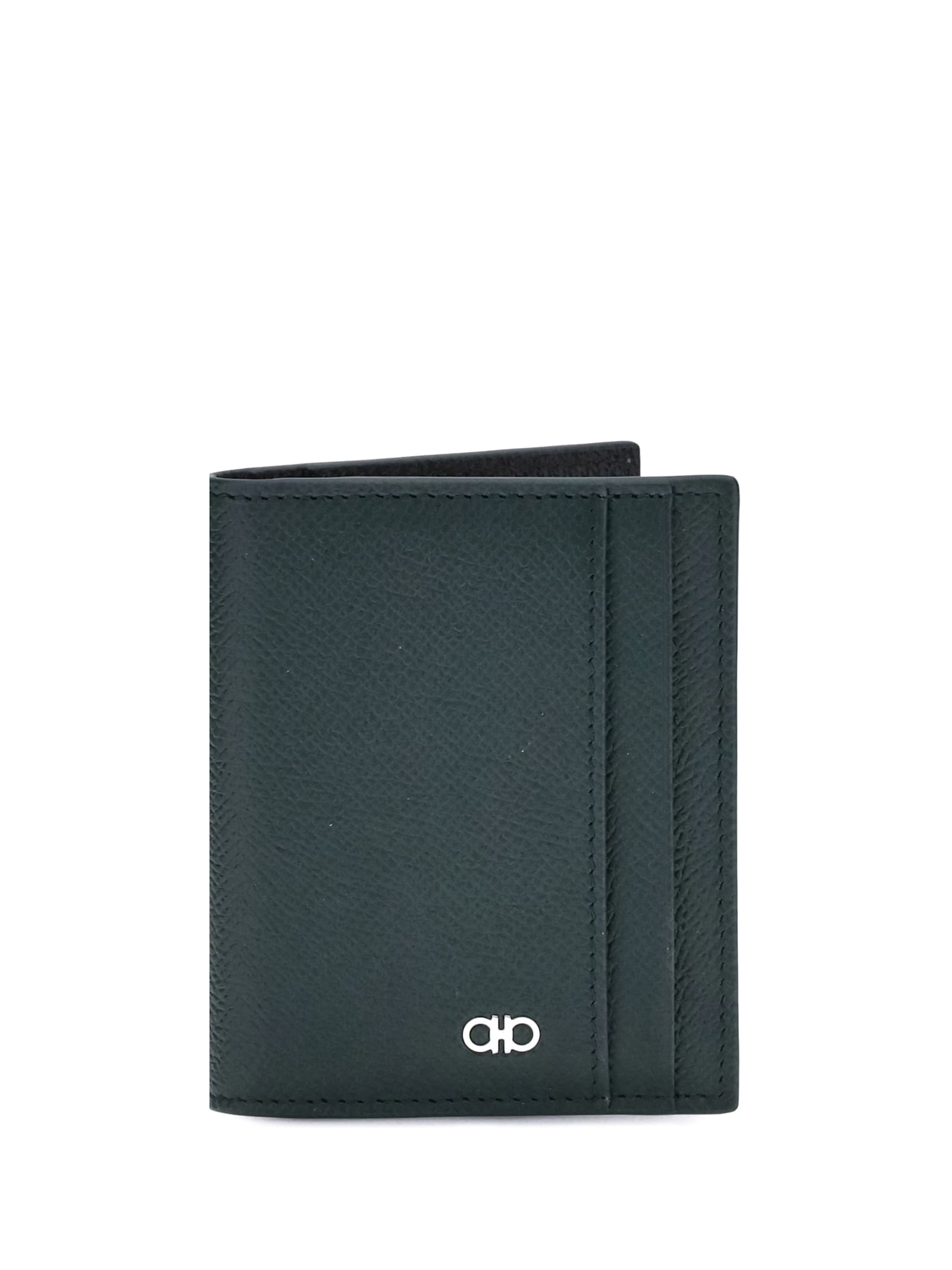 Ferragamo Leather Card Holder In Green