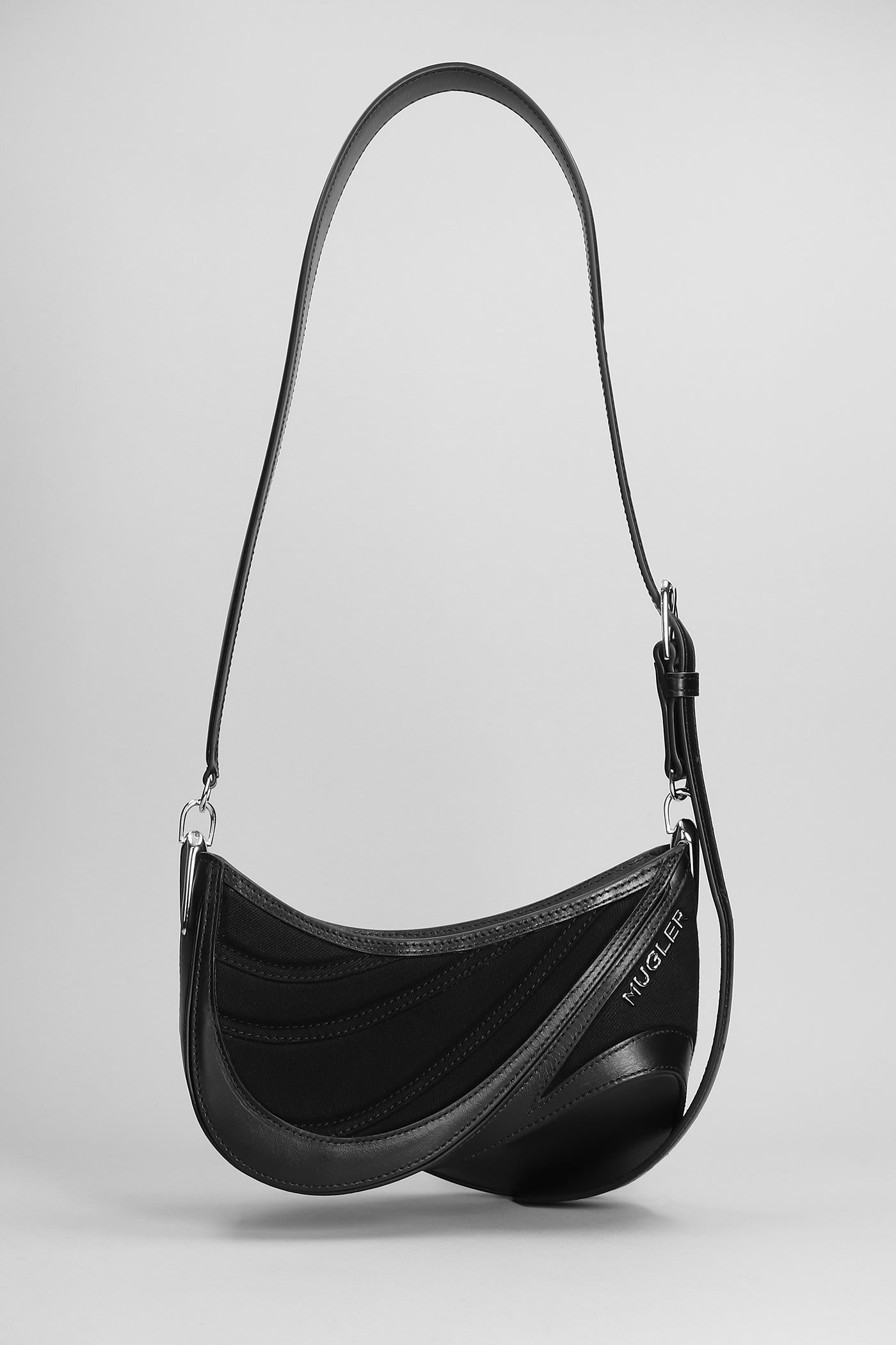 Shoulder Bag In Black Leather And Fabric