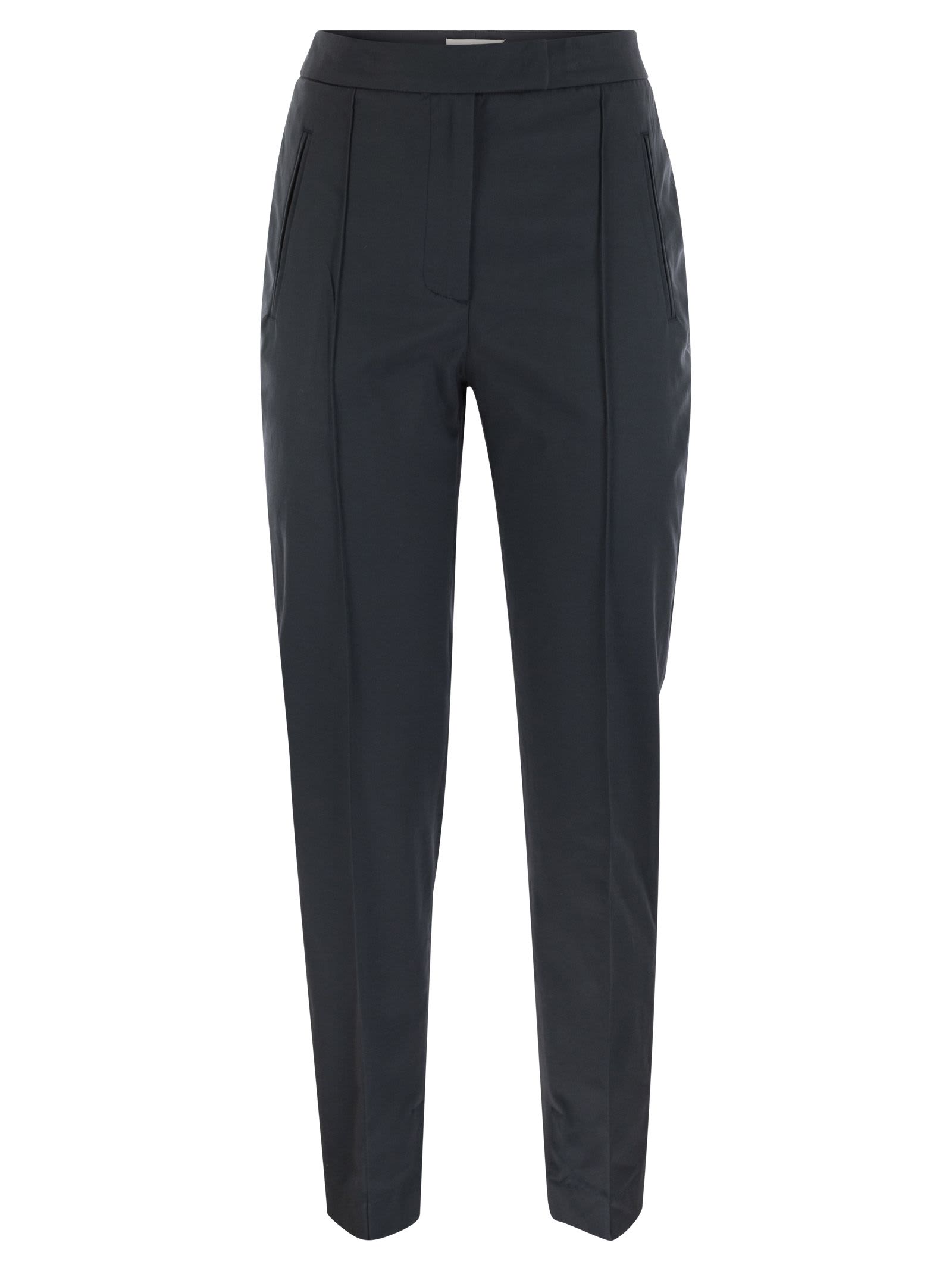 Pt01 Frida - Cotton And Silk Trousers With Pleat In Blue