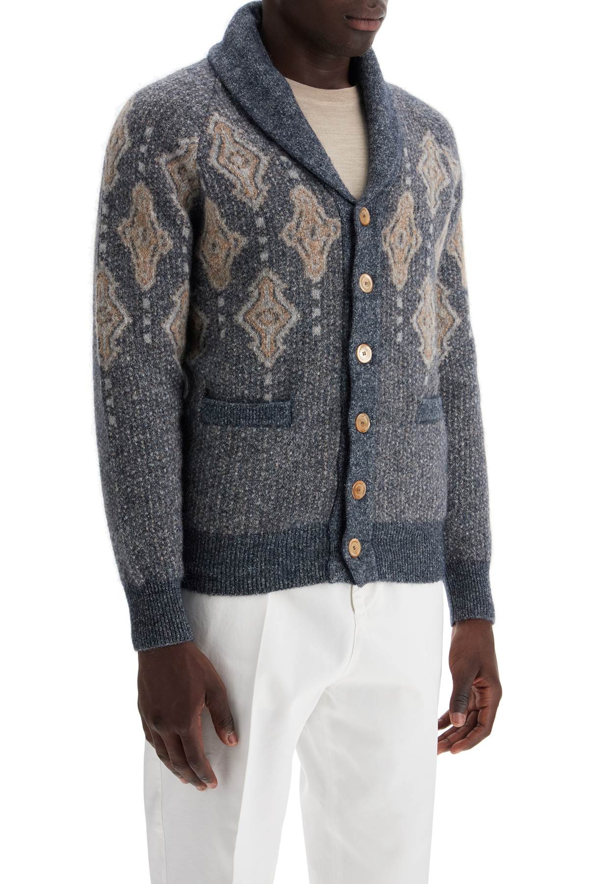 Shop Brunello Cucinelli Geometric Jacquard Pattern In Blu+grigio+cammello (blue)