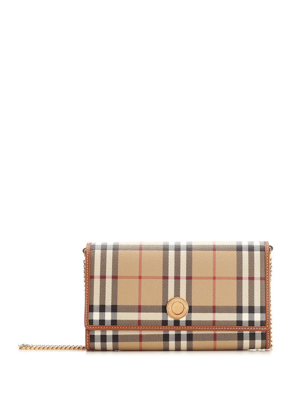 Shop Burberry Check Chain Cross Body Bag In Beige