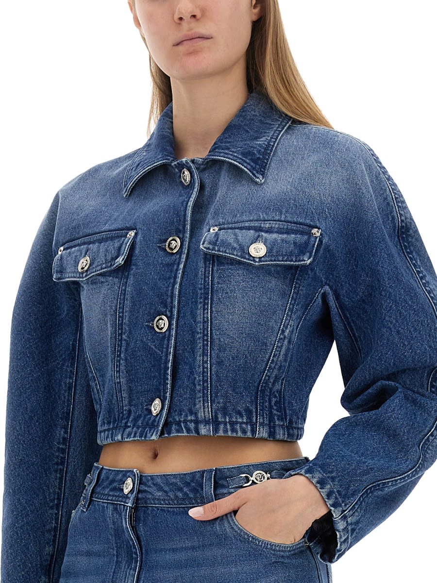 Shop Versace Denim Jacket In Blue
