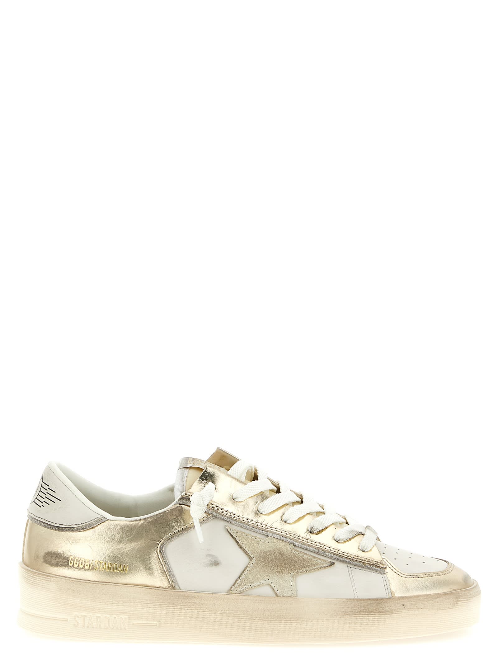 Golden Goose White And Gold Stardan Sneakers In Gold