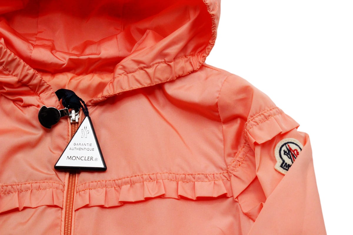 Shop Moncler Hiti Jacket In Light Nylon With Hood, Embellished With Ruffles And Zip Closure. In Orange