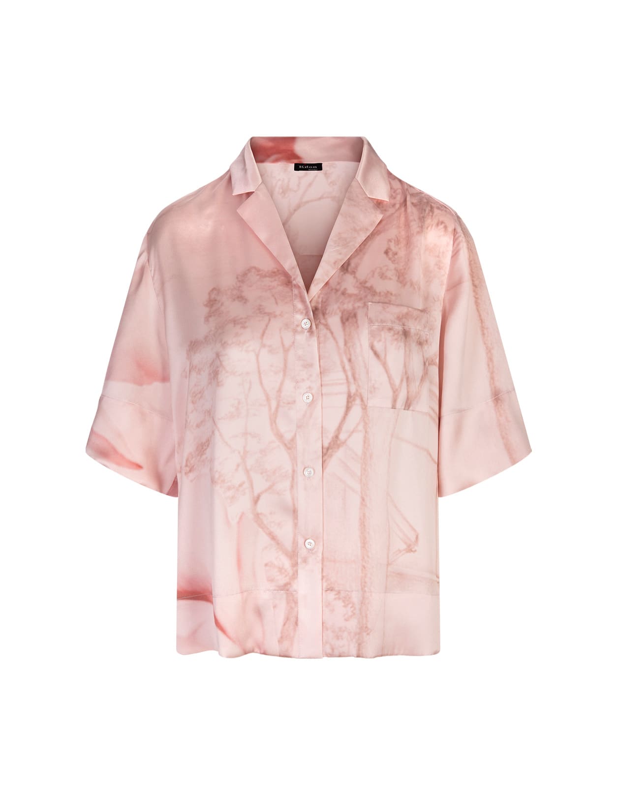 Pink Printed Silk Bowling Shirt