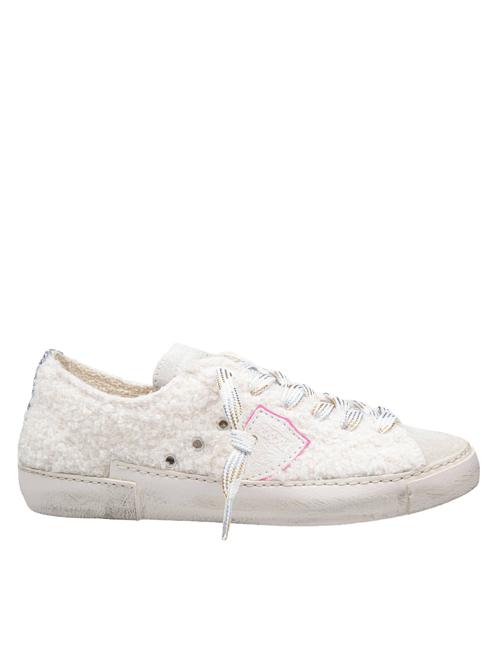 Shop Philippe Model Sneakers Prsx Low In Leather And Teddy In Milk