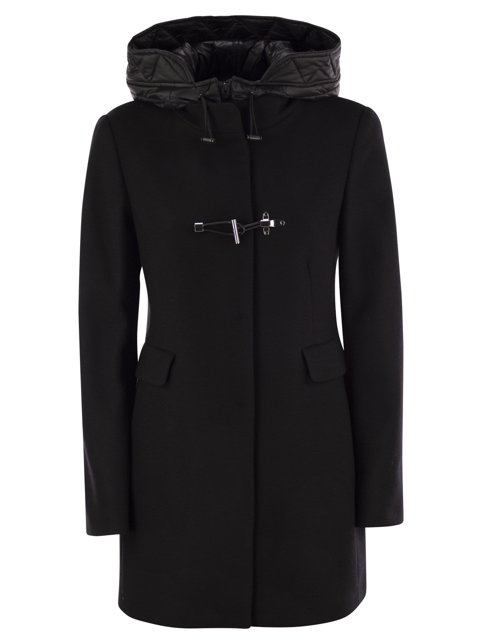 Shop Fay Quilted Hood Toggle Coat In Nero