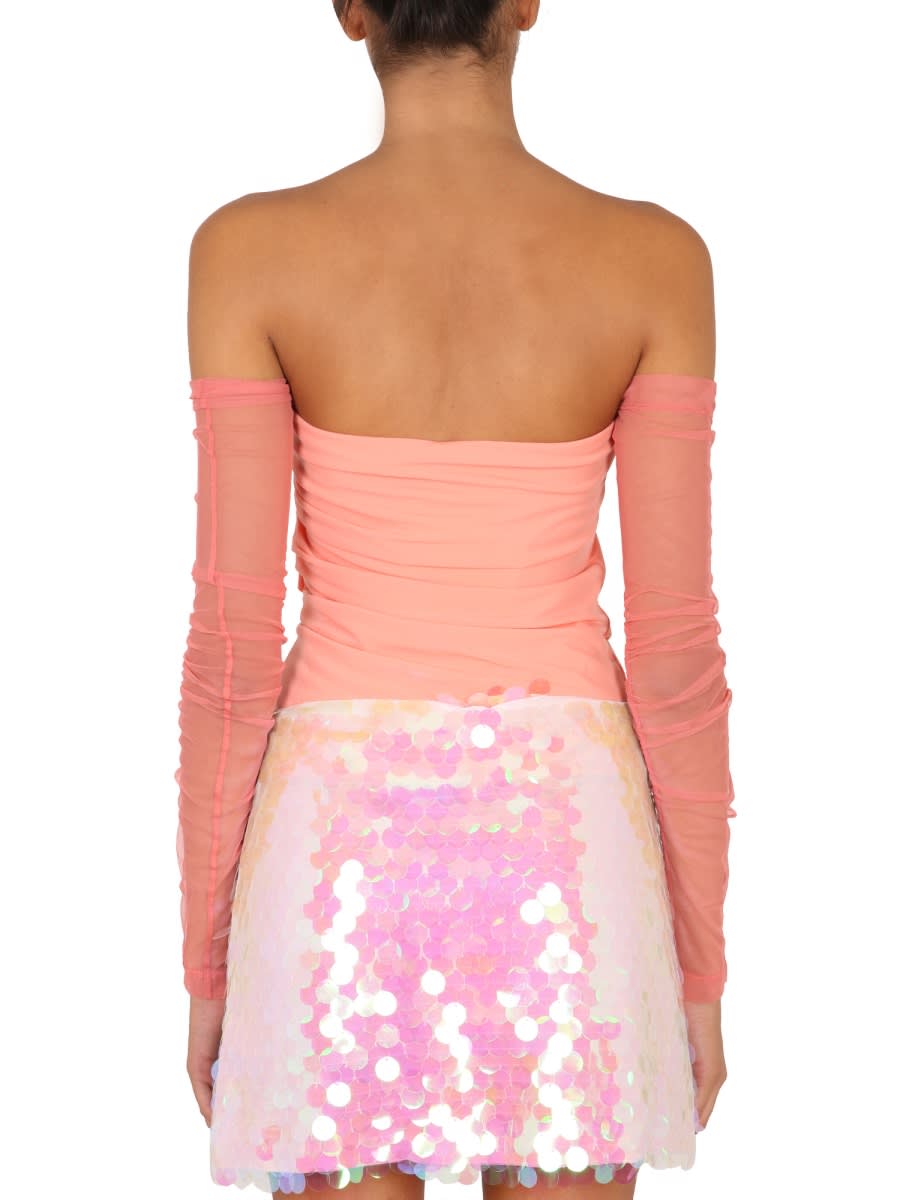 Helmut Lang Sheer Off-the-shoulder Top In Pink