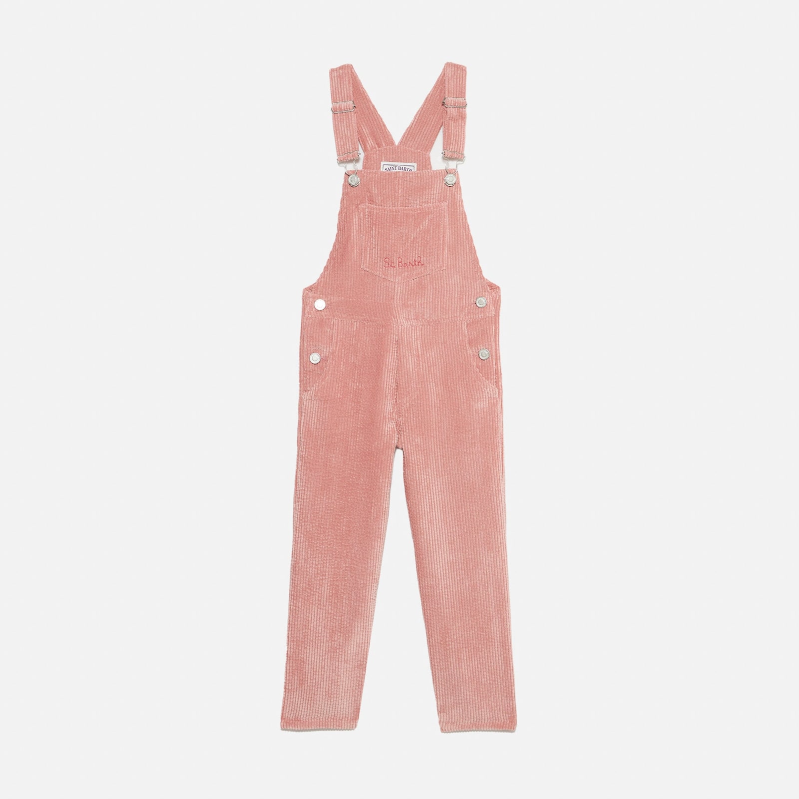 Mc2 Saint Barth Girl Pink Corduroy Salopette With St. Barth Embroidery In Pink