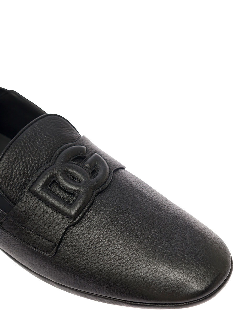Shop Dolce & Gabbana Driver Black Loafers With Dg Logo In Leather Man