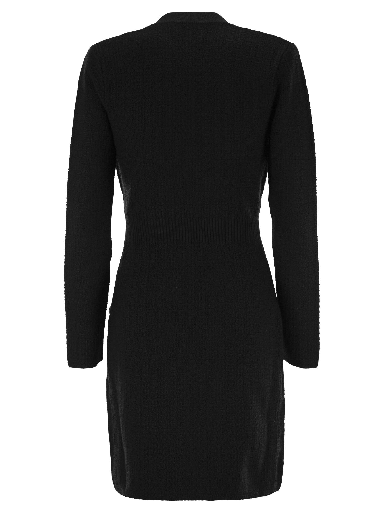 Shop Elisabetta Franchi Robe Manteau In Bouclé Wool With Embroidery In Black