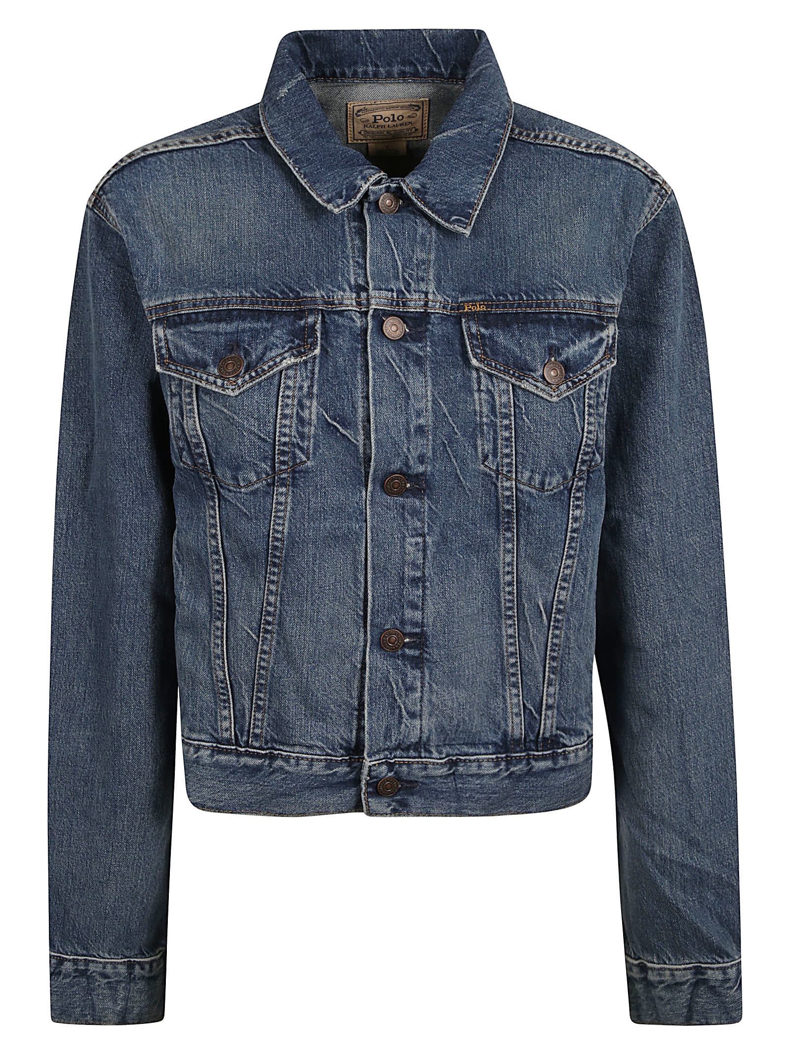 Shop Ralph Lauren Logo Patched Denim Buttoned Jacket In Meuse Wash