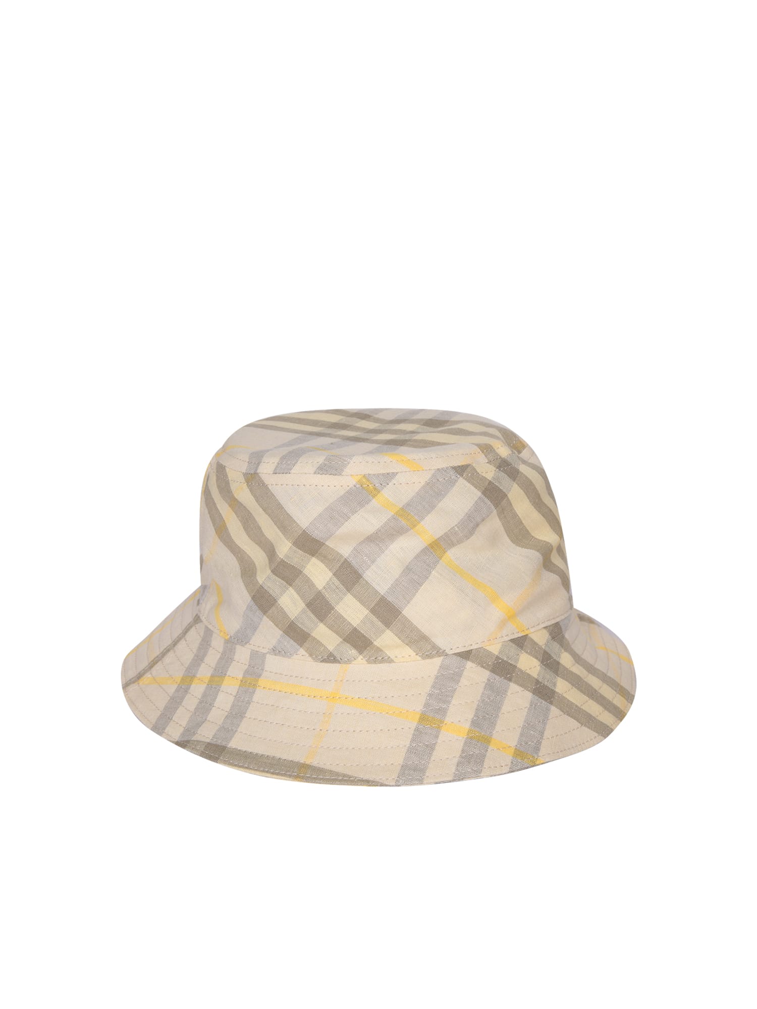 Shop Burberry Beige Check Linen Bucket Hat