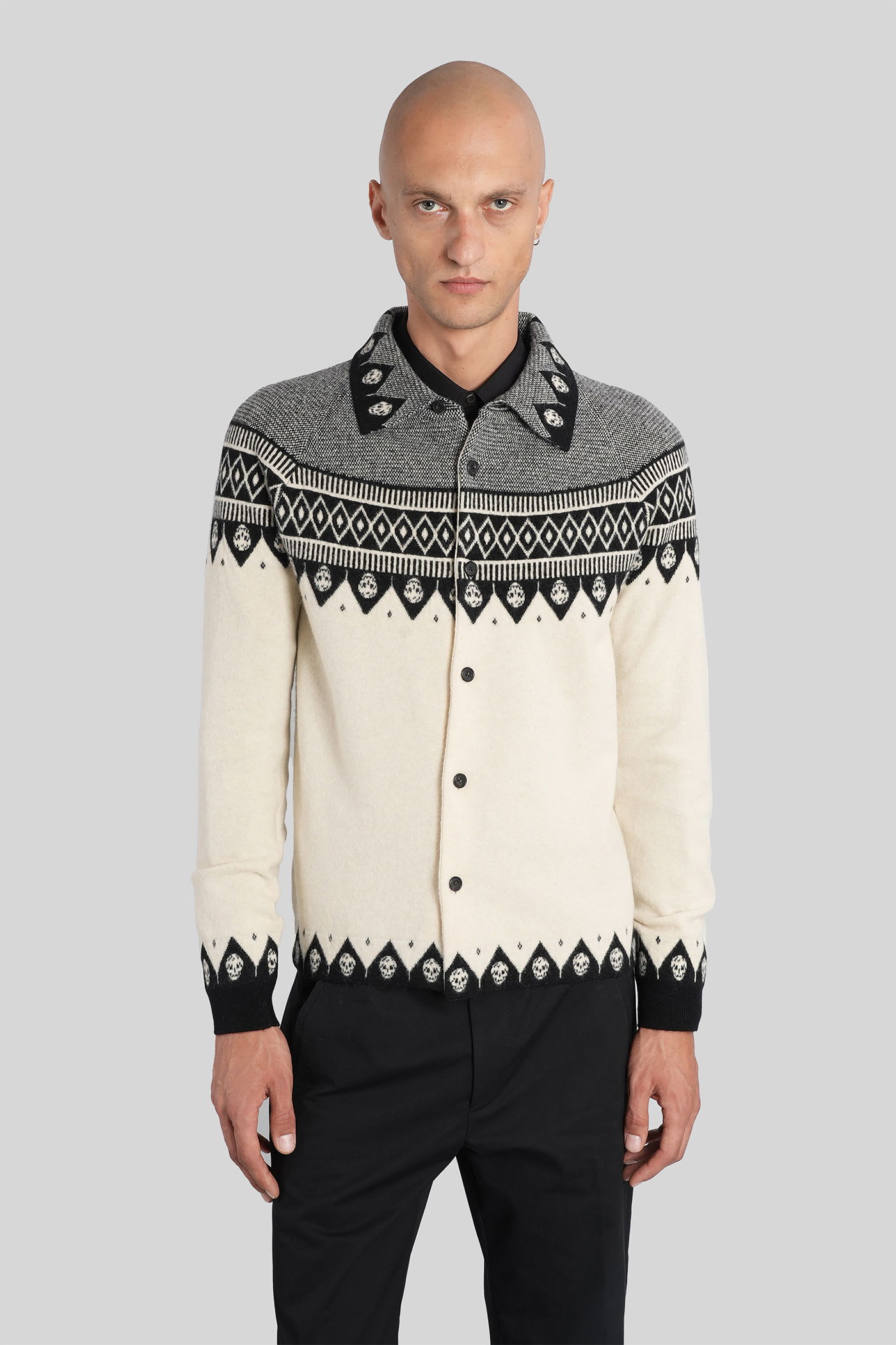 Alexander Mcqueen Skull-motif Wool Cardigan In Neutral