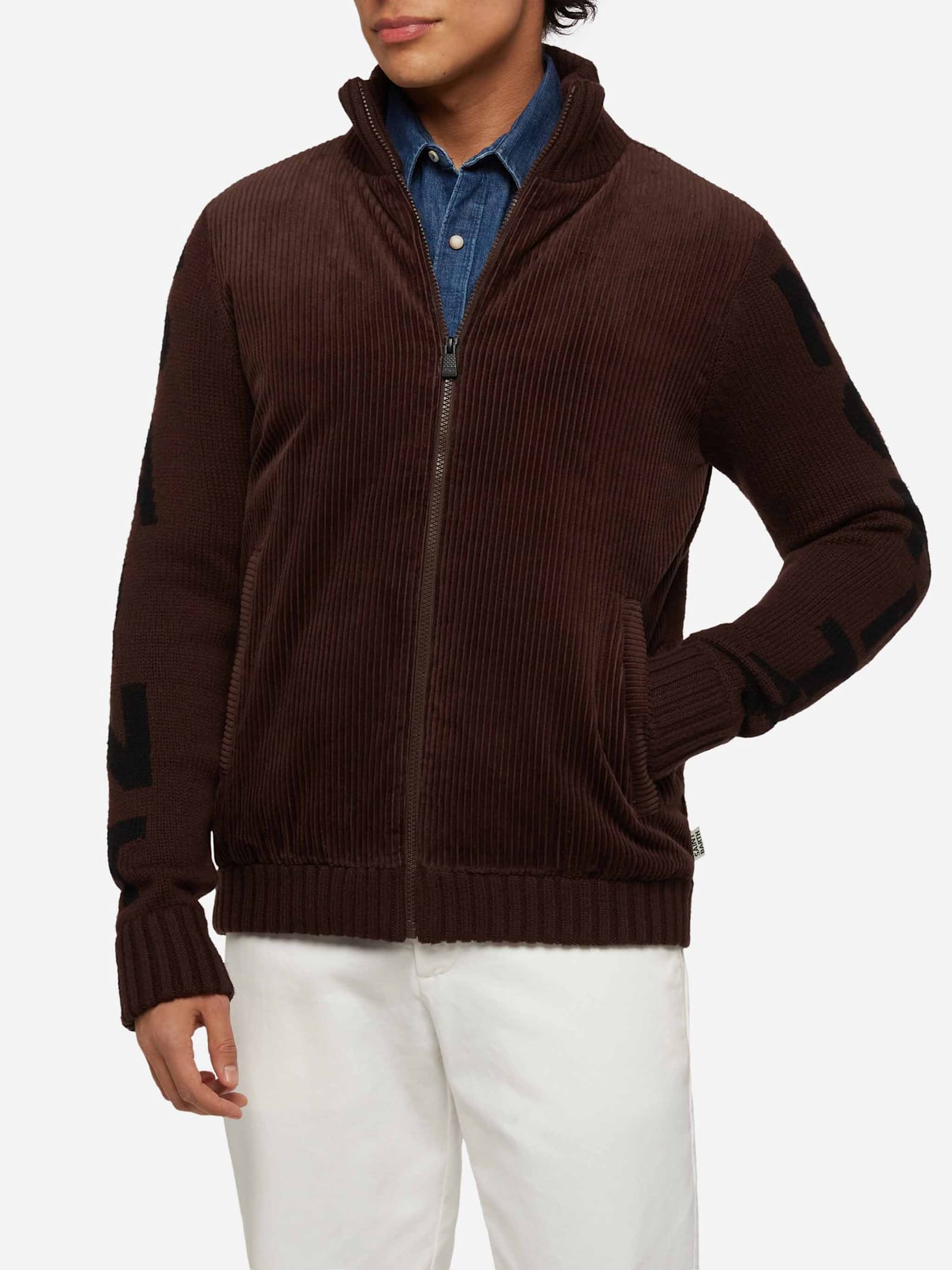 Brown Padded Jacket Whistler With Knitted Sleeves