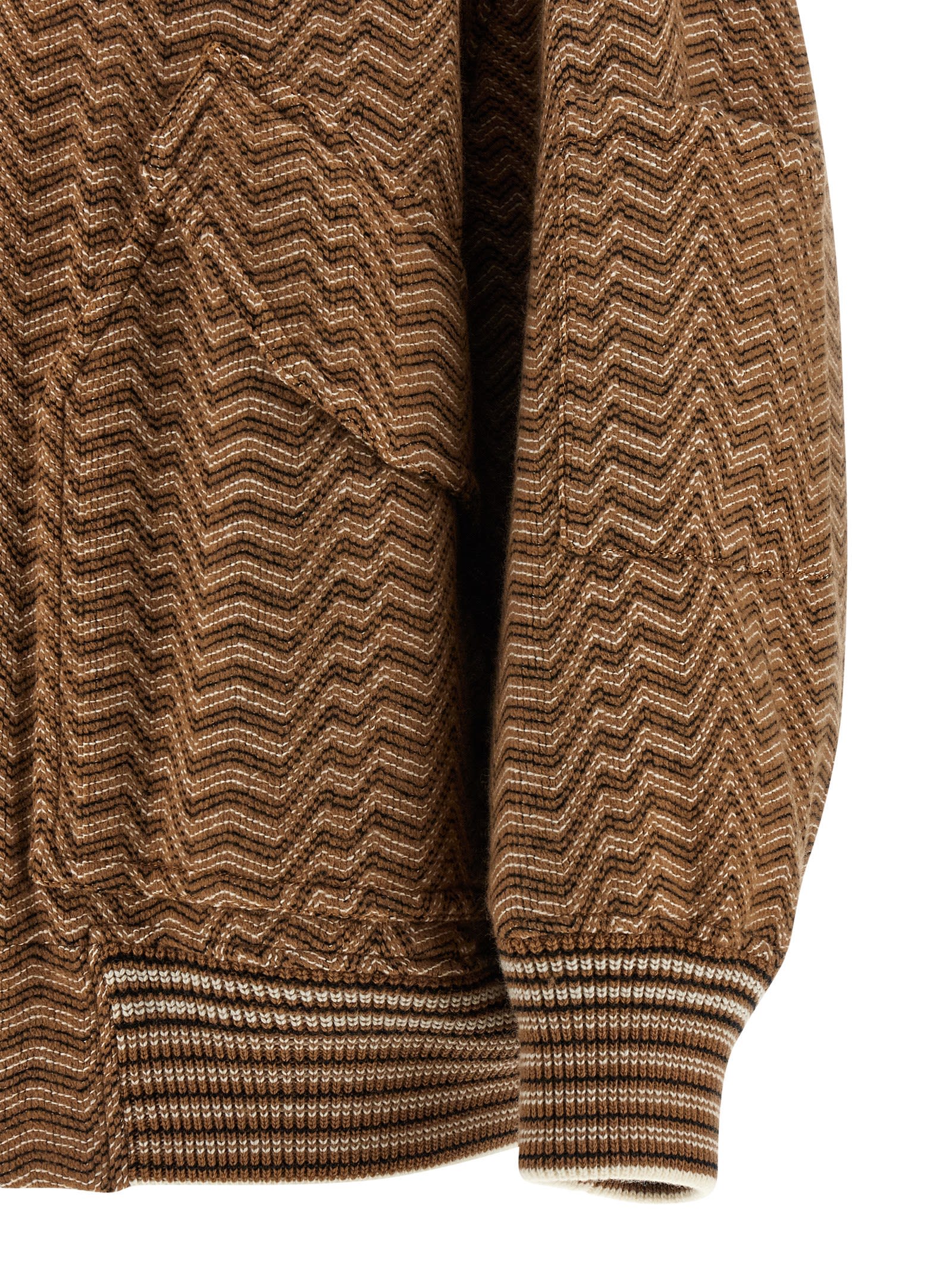 Missoni Chevron Pattern Bomber Jacket Puffer Jackets Beige In Brown