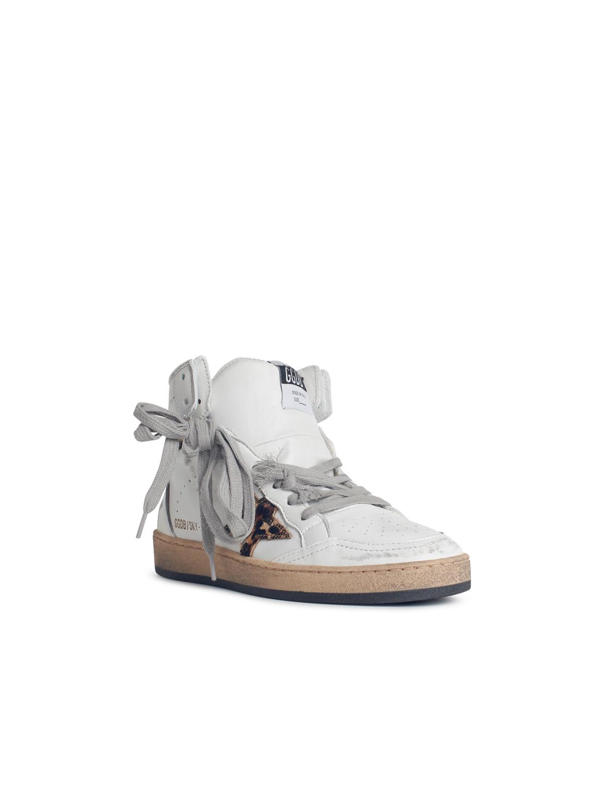 Golden Goose Sky-star White Leather Sneakers With Ankle Signature And Leo Pony Hair Inserts
