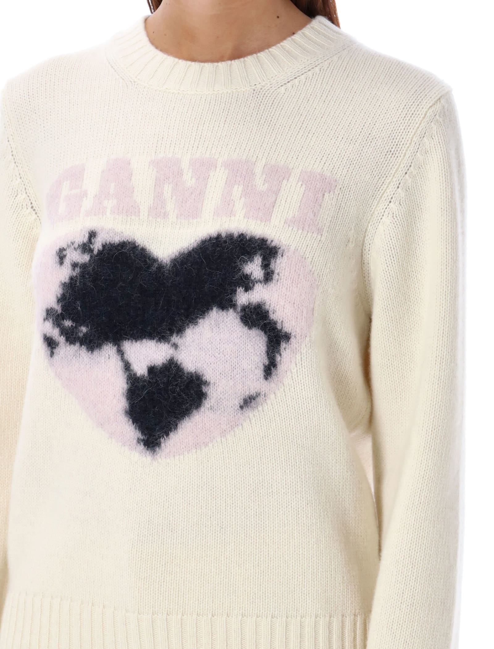 Shop Ganni Heart World Knit In Egret