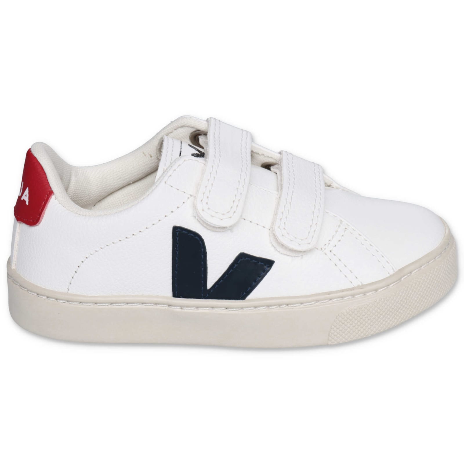 Veja Kids' Sneakers Bianche In Pelle Con Velcro In White | ModeSens
