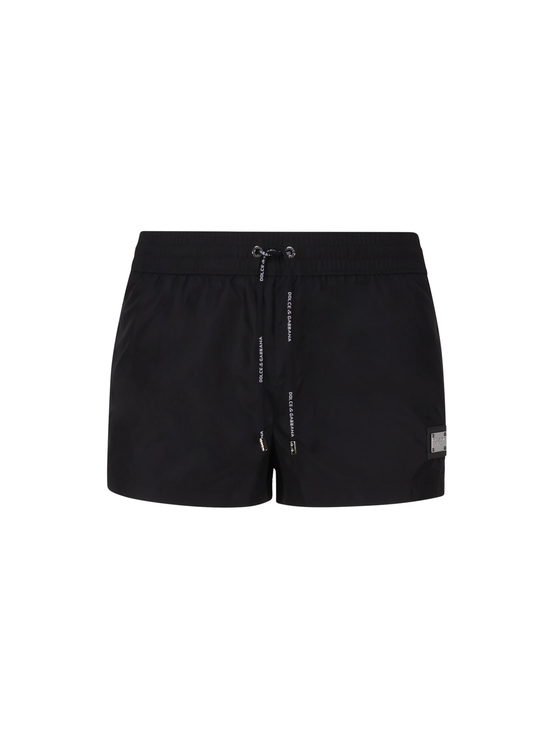 Shop Dolce & Gabbana Short Beach Boxer Shorts Made Of Lightweight Nylon With Metal Logo Plaque In Black