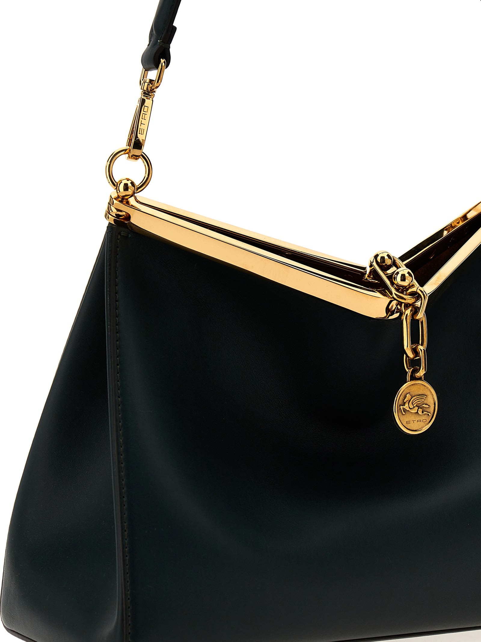 Vela Medium Leather Shoulder Bag in Black - Etro