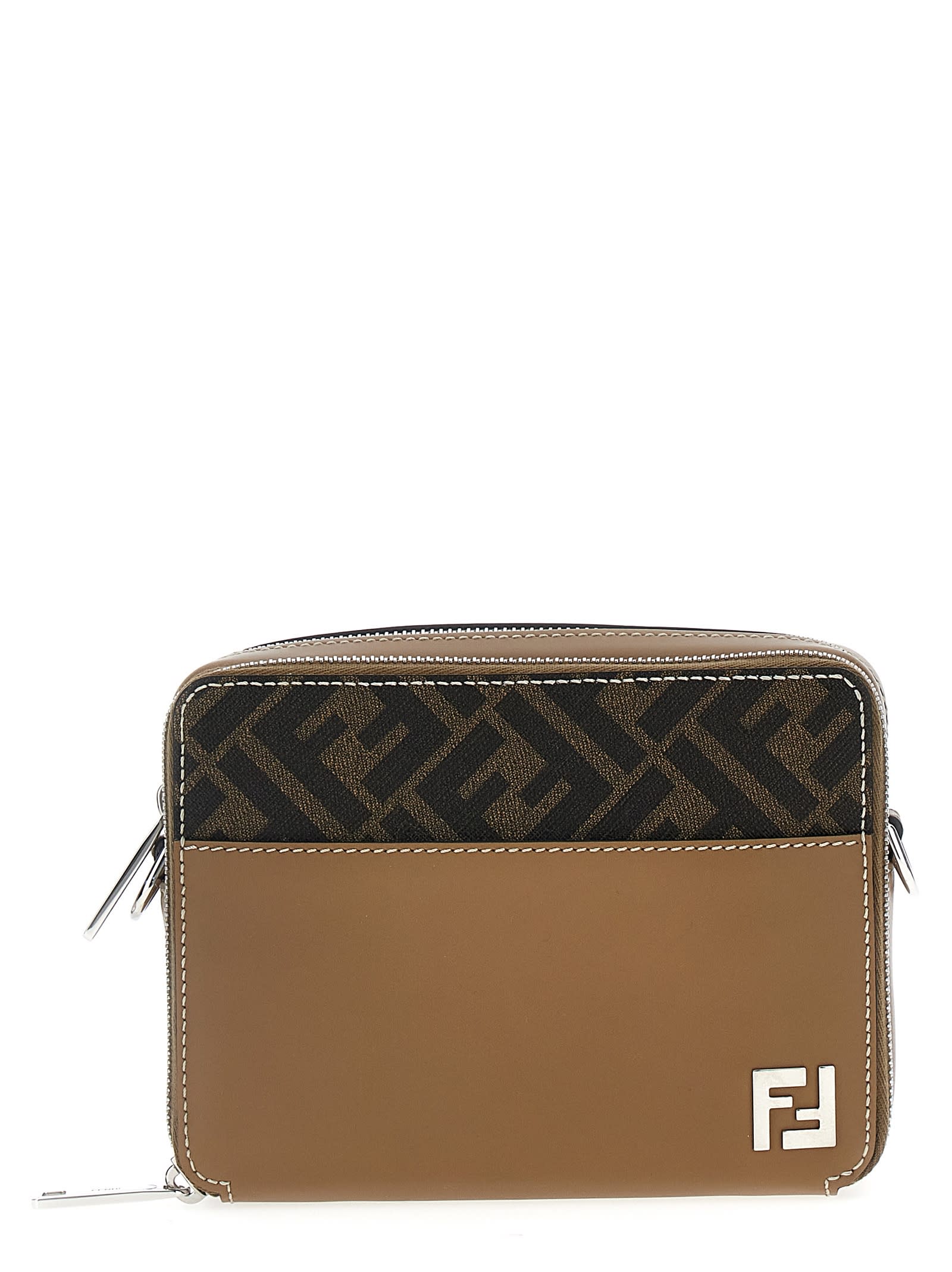 Shop Fendi Camera Case Organizer Squared Ff Crossbody Bag In Beige