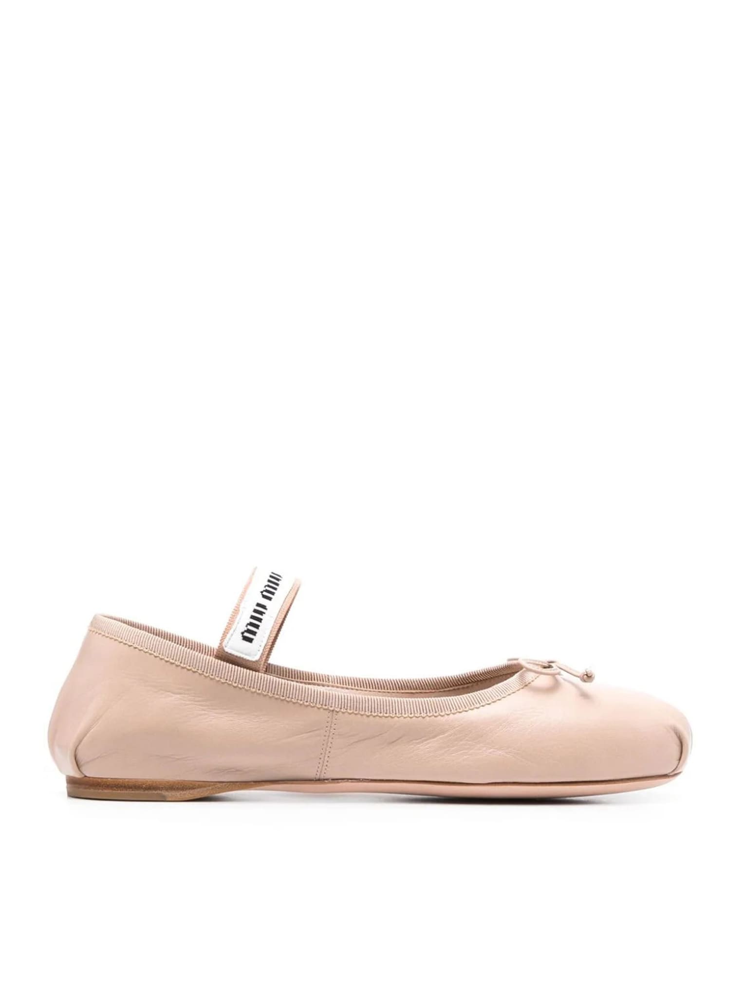 Miu Miu Logo-printed Bow Detailed Ballerina Shoes In Brown