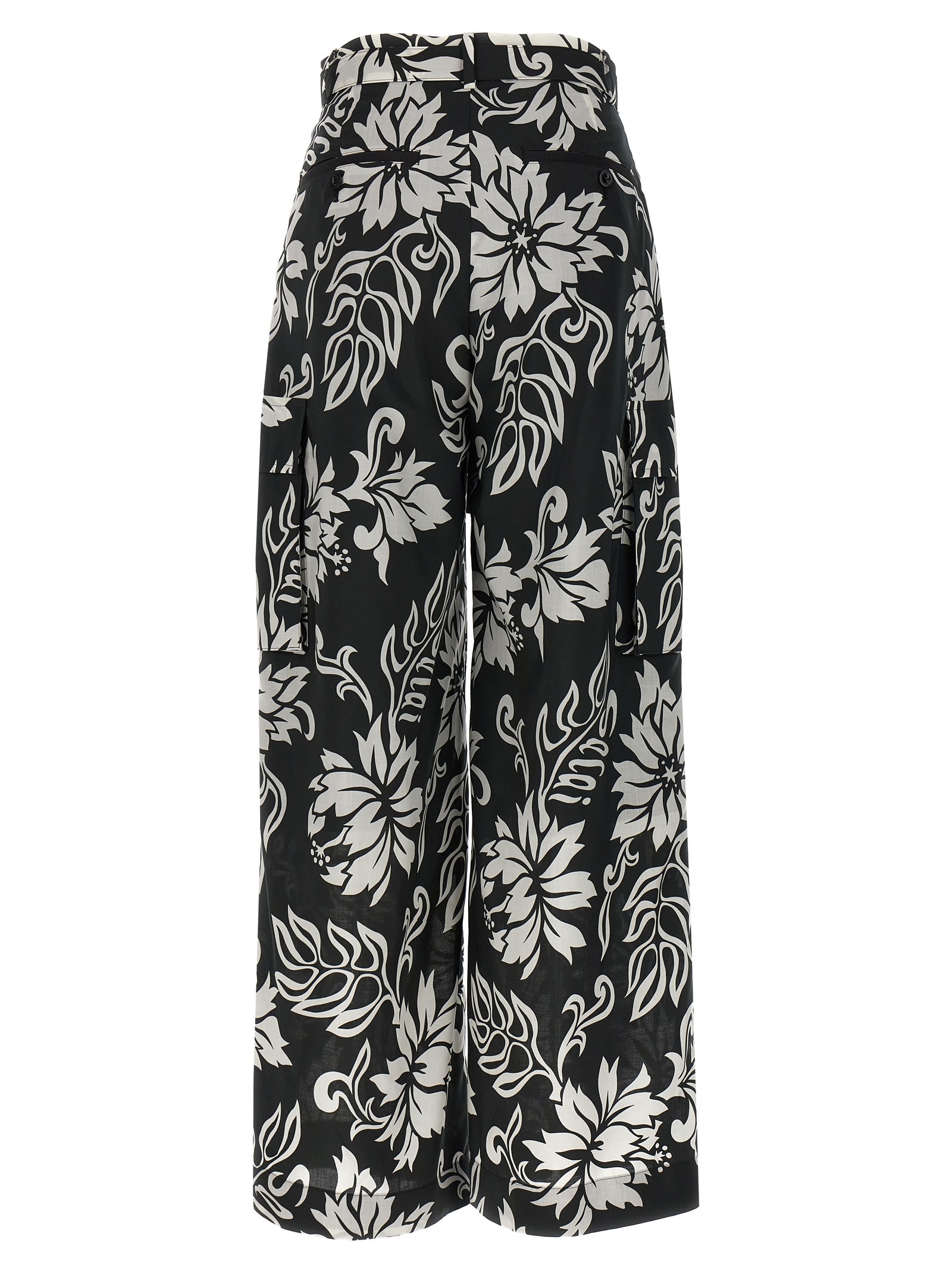 Shop Sacai Floral Print Trousers In White/black