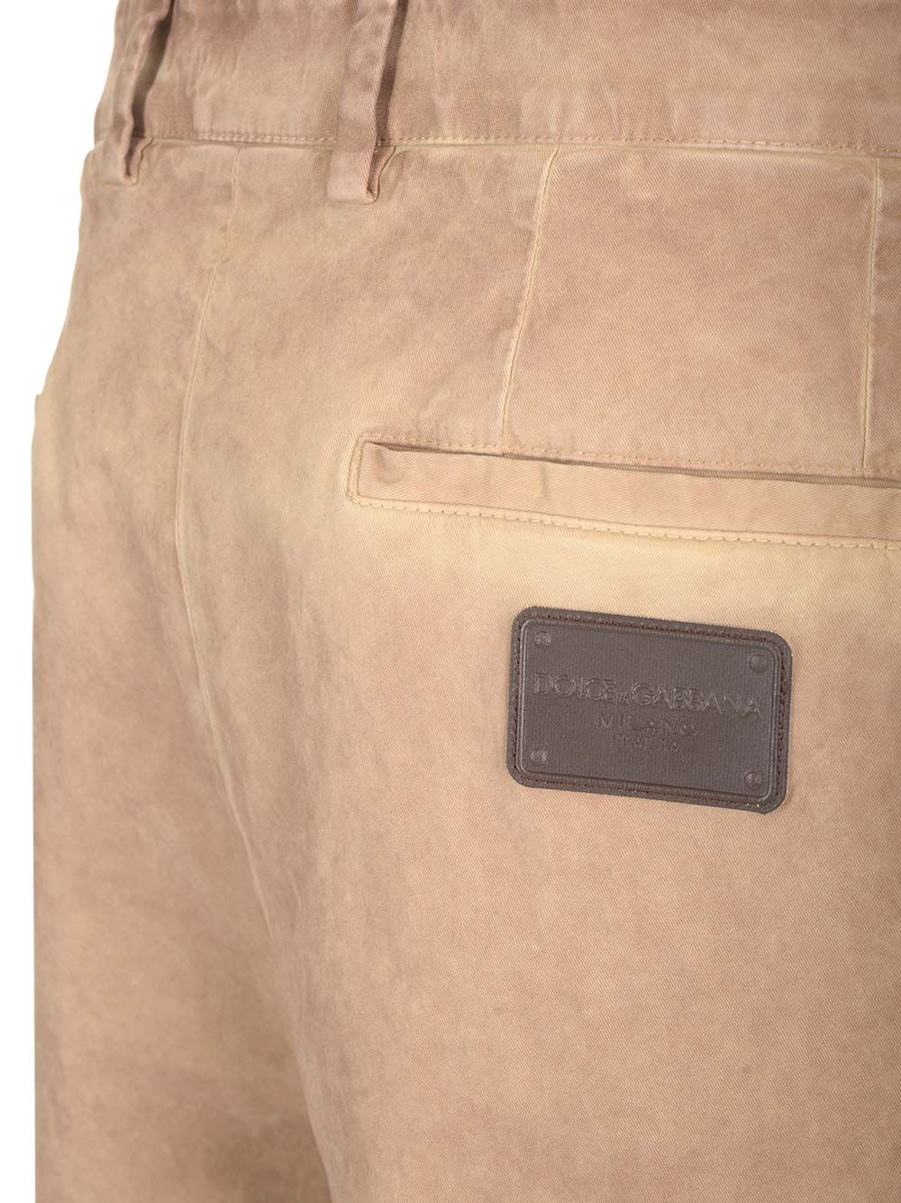 Shop Dolce & Gabbana Garment Dyed Cotton Trousers In Beige