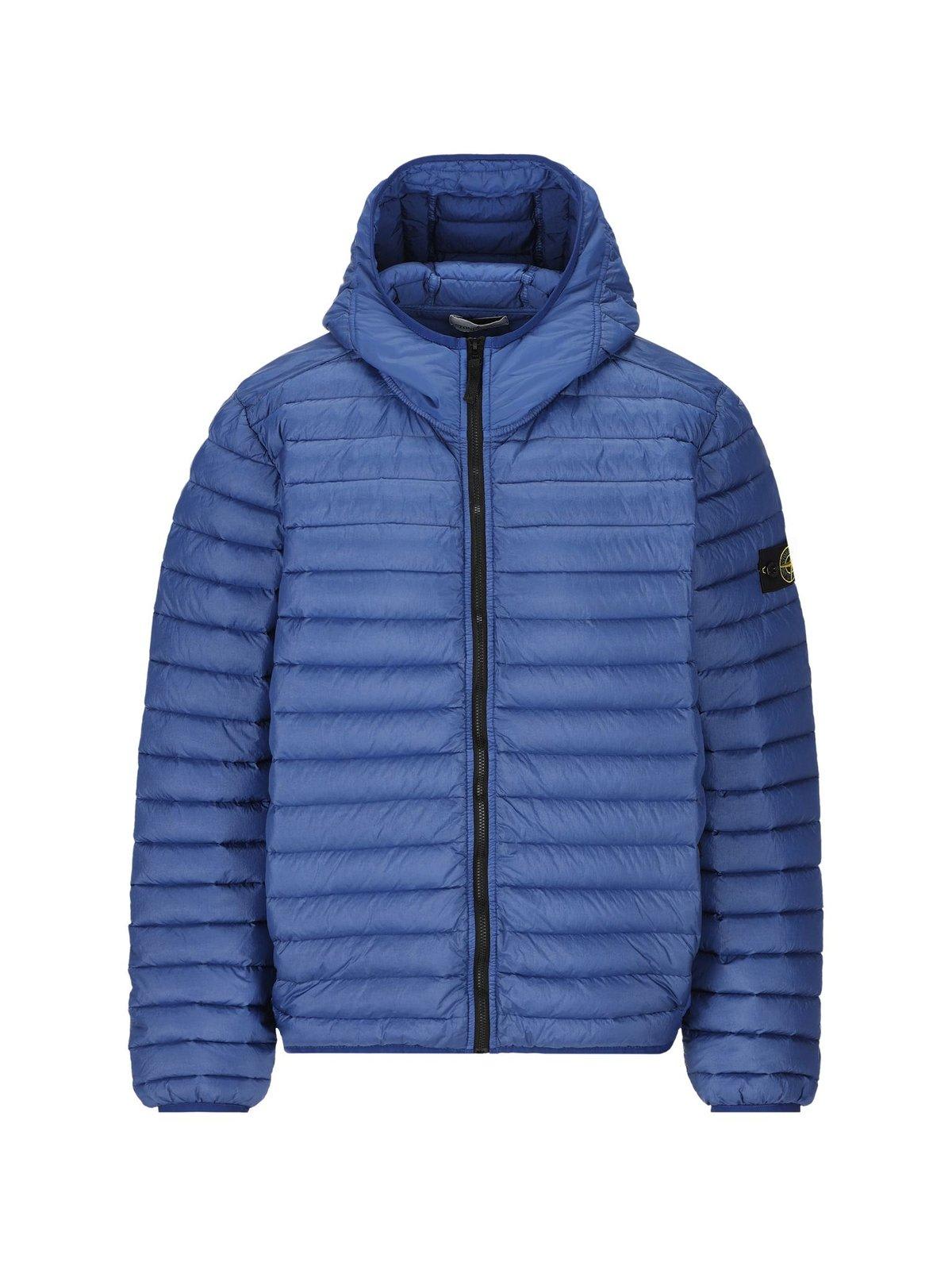 Stone Island Junior Kids' Logo Patch Padded Jacket In Bright Blue