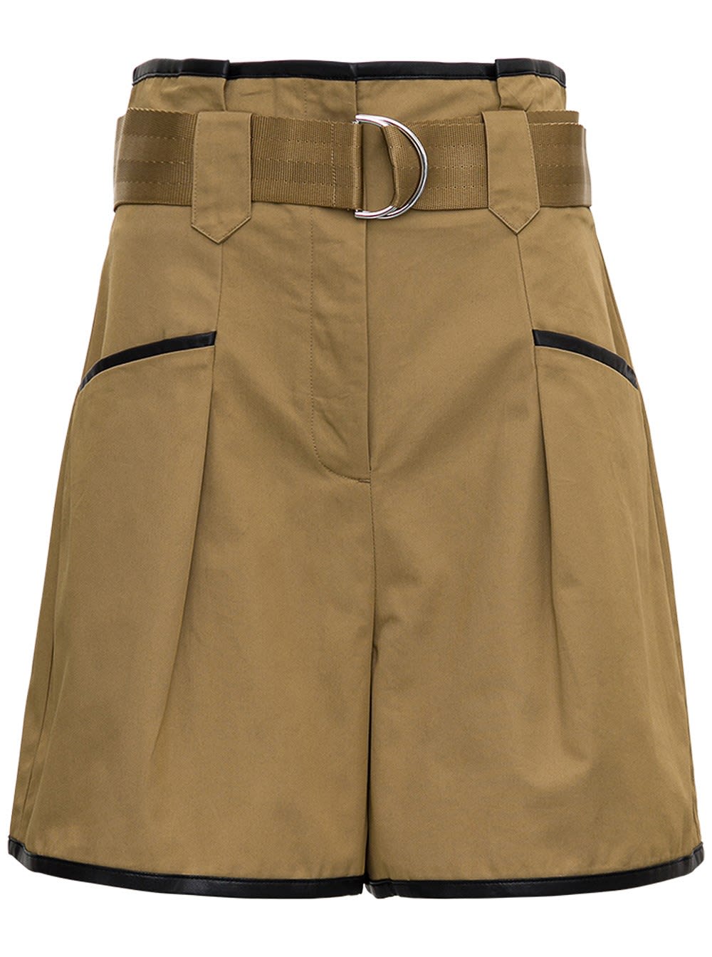 self-portrait Sand-colored Cotton Shorts With Contrasting Profiles