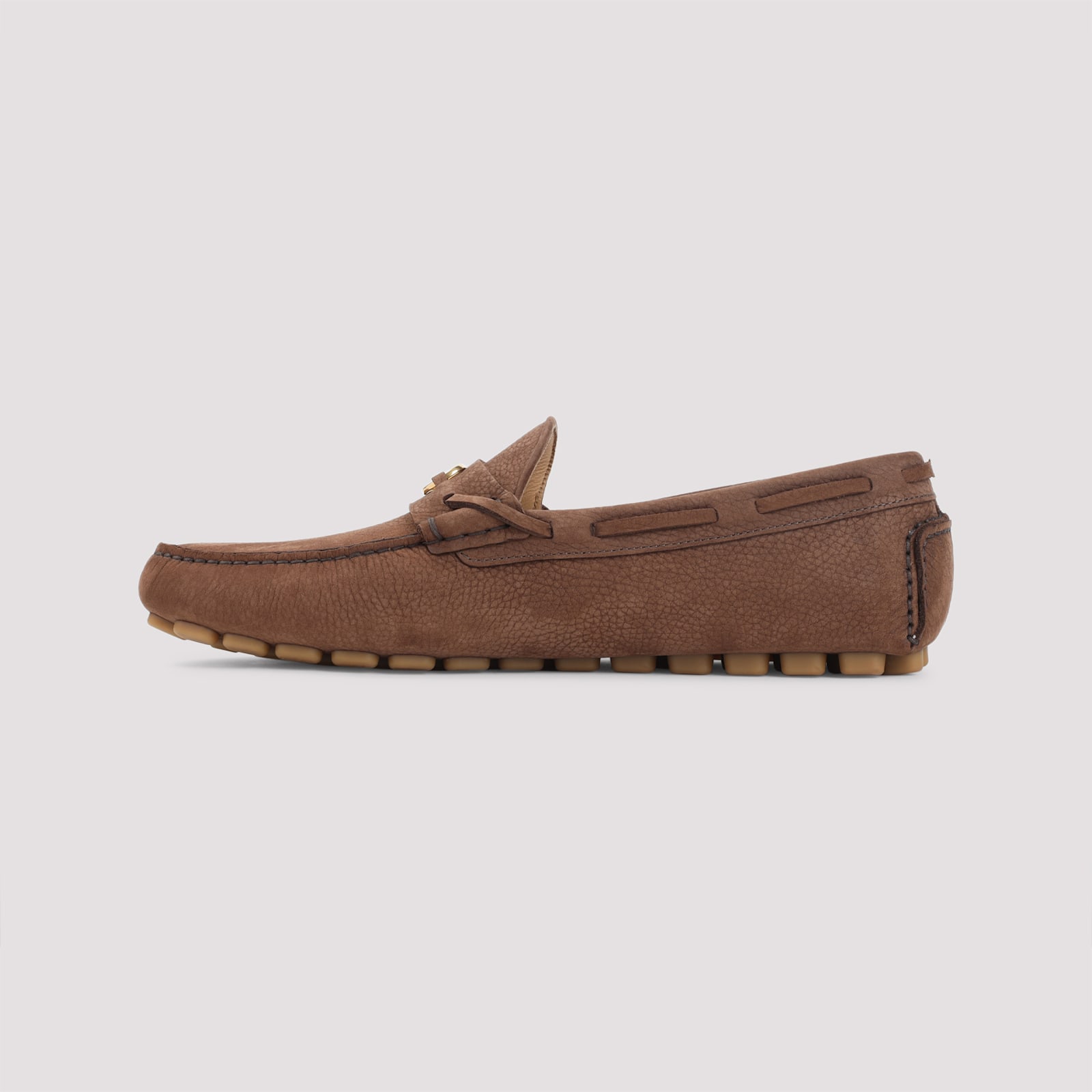 Valentino Loafers With Rubber Sole And Topstitching In Brown