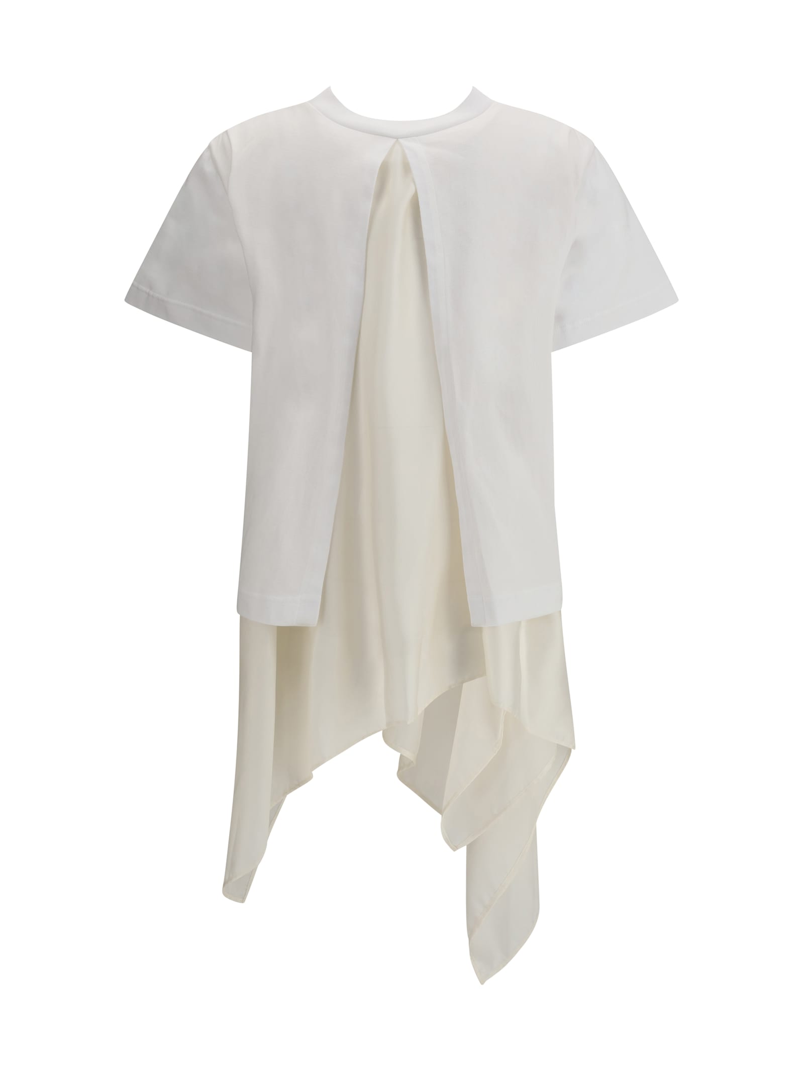 Sacai Jersey T-shirt With Polyester Detail In White