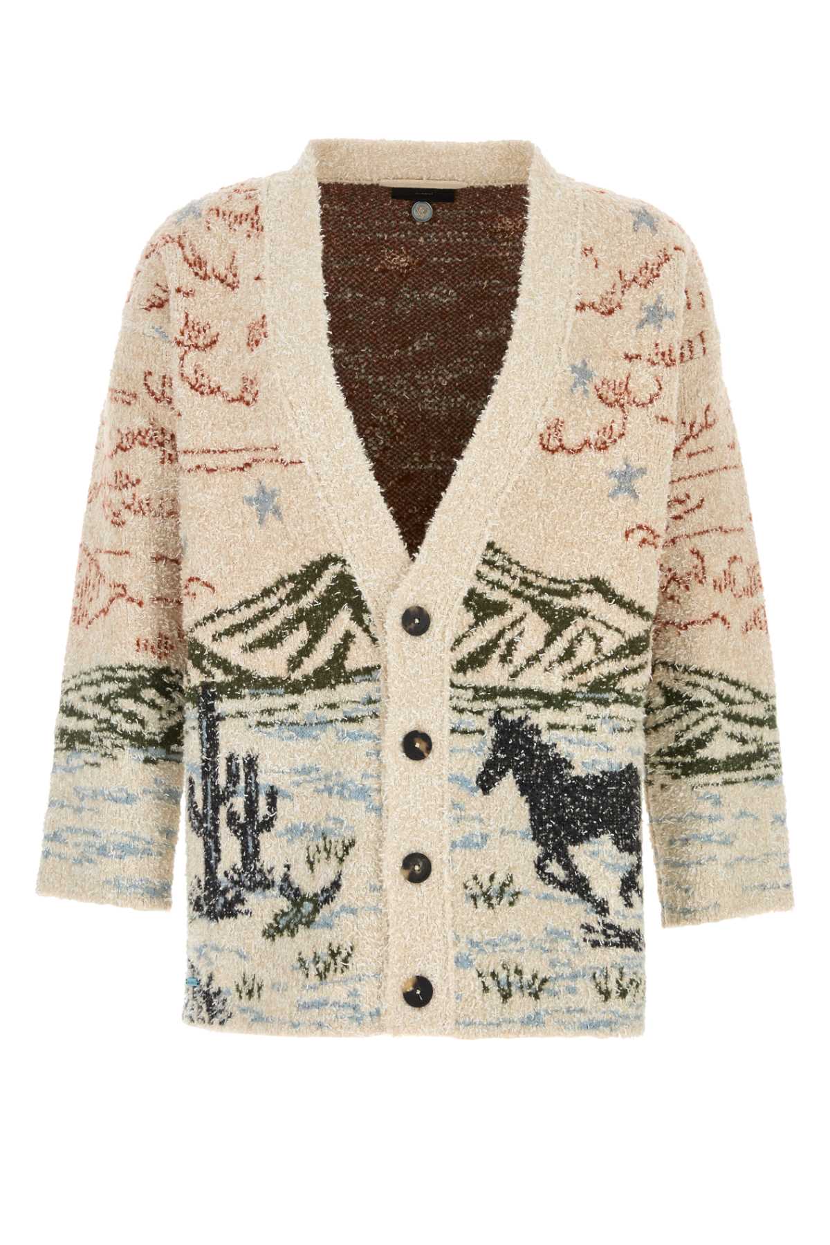 Alanui Graphic Pattern Long Sleeve Wool Cardigan In Neutral