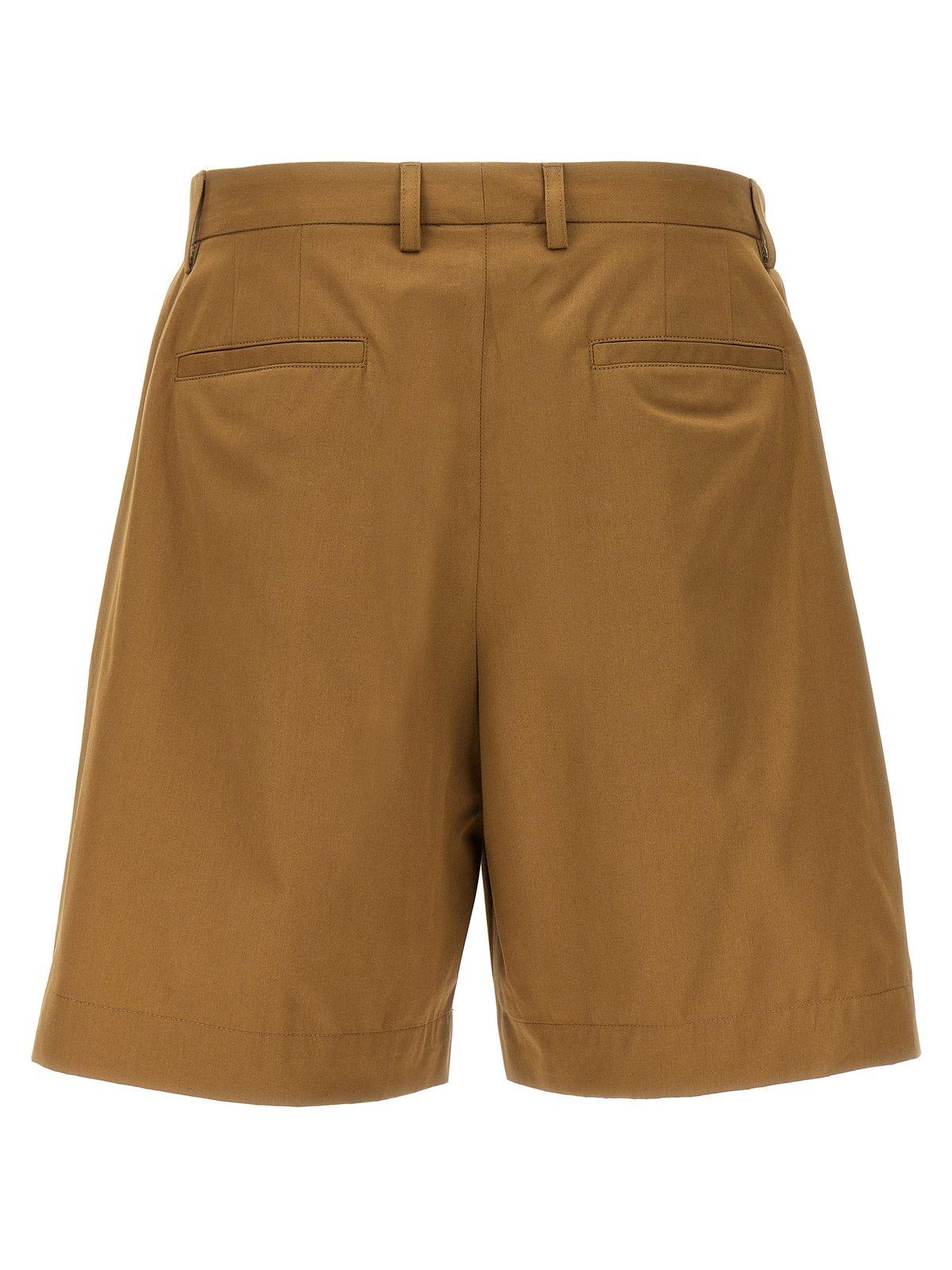Shop Apc Pleated Bermuda Shorts In Camel