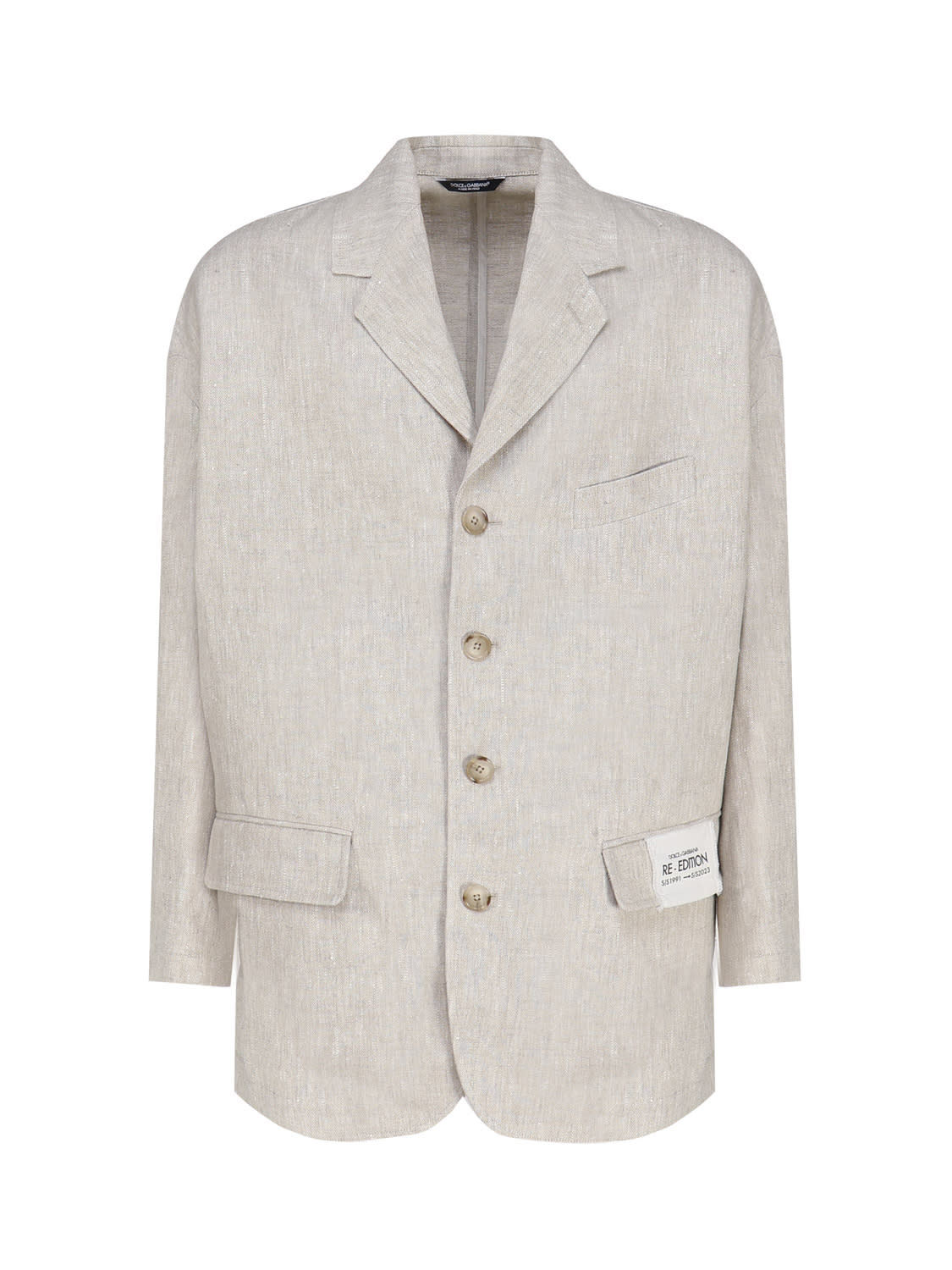 Dolce & Gabbana Single-breasted Jacket In Linen And Viscose In Grey