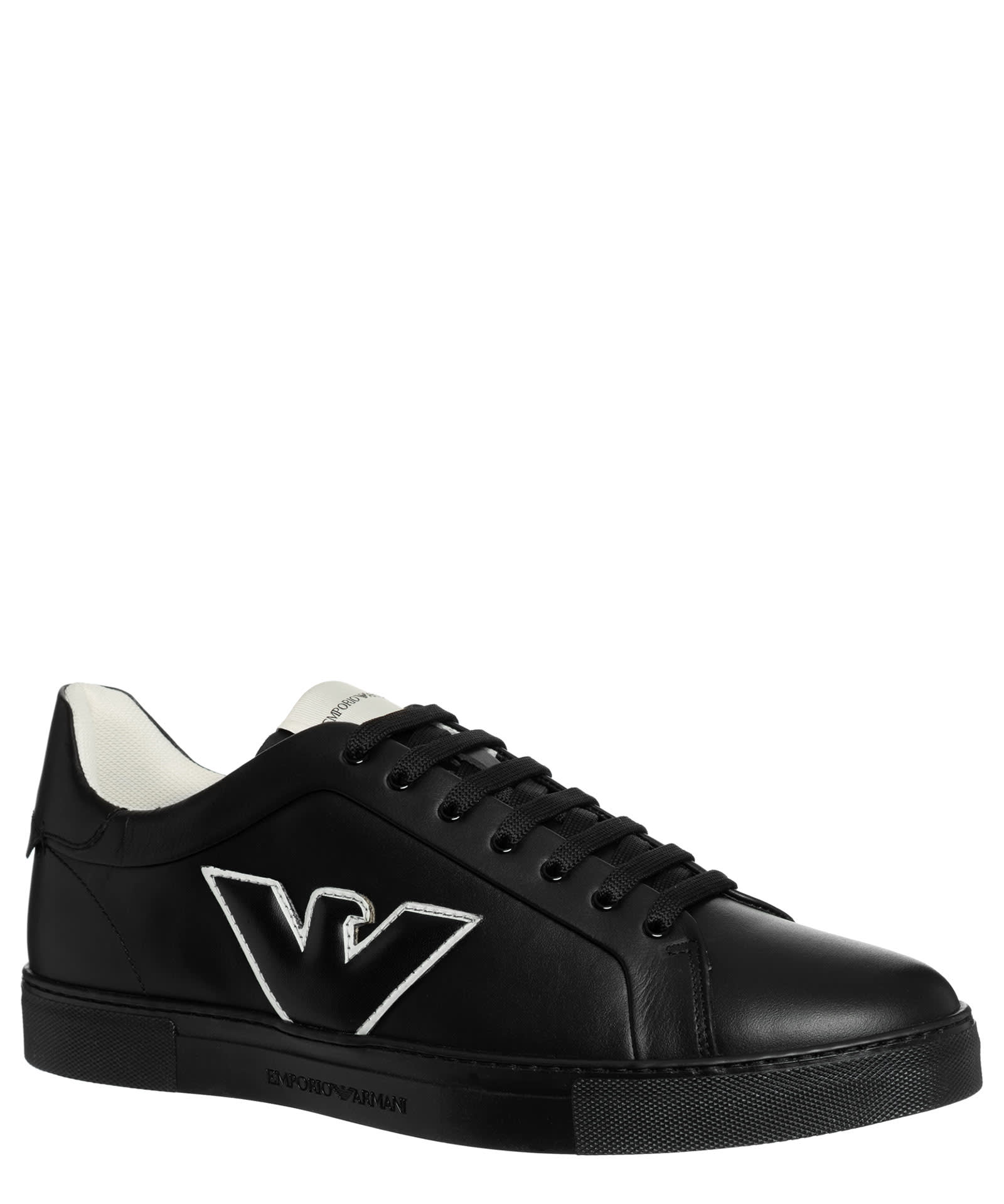 Shop Emporio Armani Leather Sneakers In Black