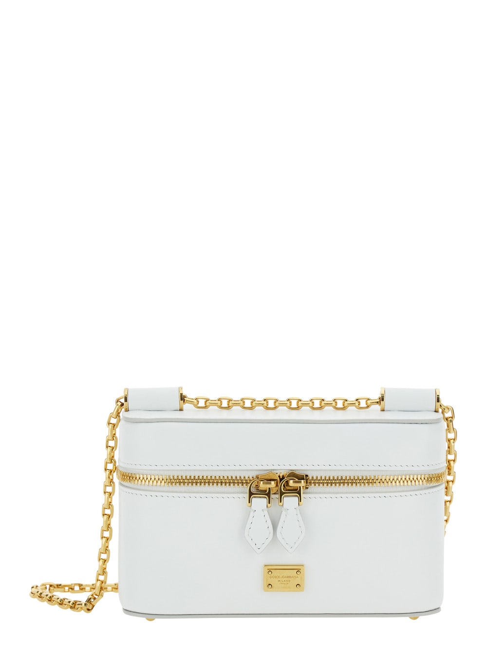 Dolce & Gabbana Sicily Cube White Shoulder Bag With Logo Plaque On The Front And Double Zip In Leather Woman In White
