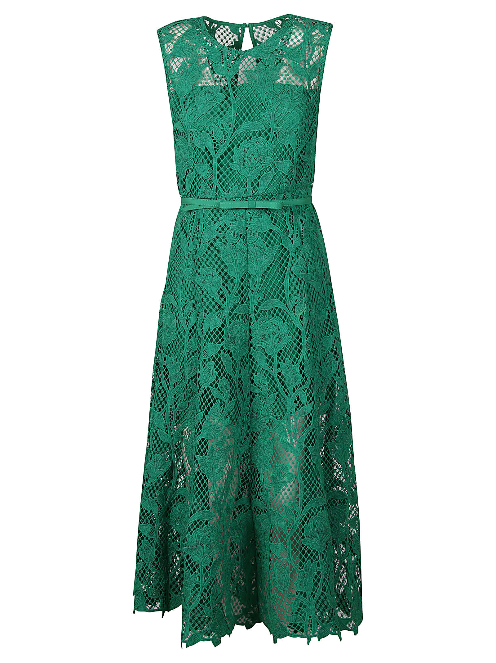 Shop Self-portrait Lace Sleeveless Midi Dress In Green