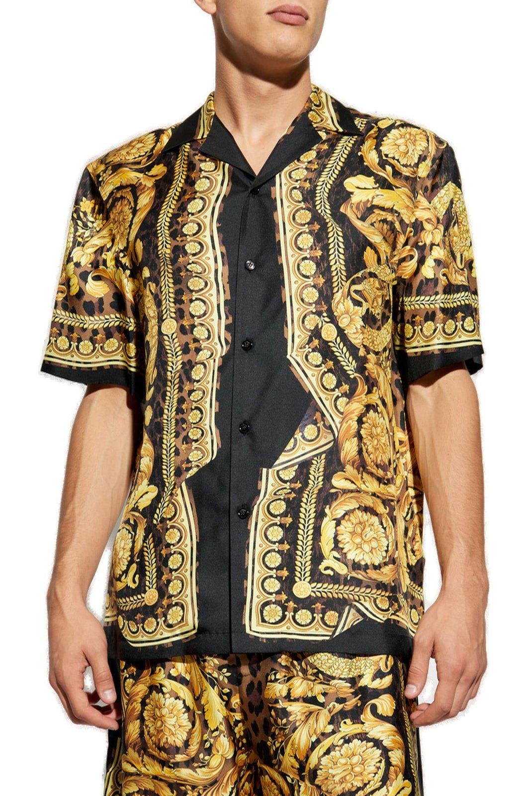 Shop Versace Wild Barocco Short-sleeved Shirt In Chestnut-gold