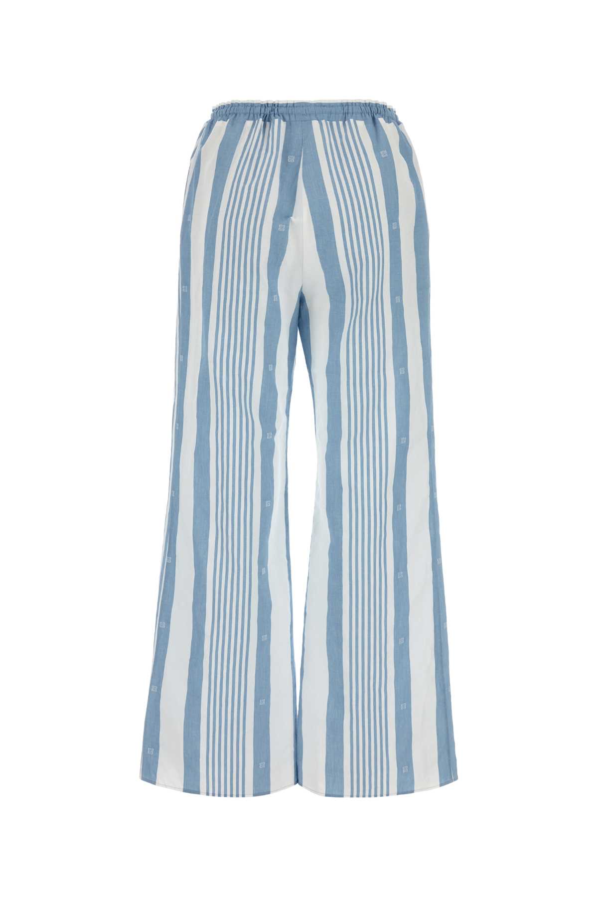 Shop Givenchy Embroidered Cotton Blend Wide-leg Pant In Blueoffwhite