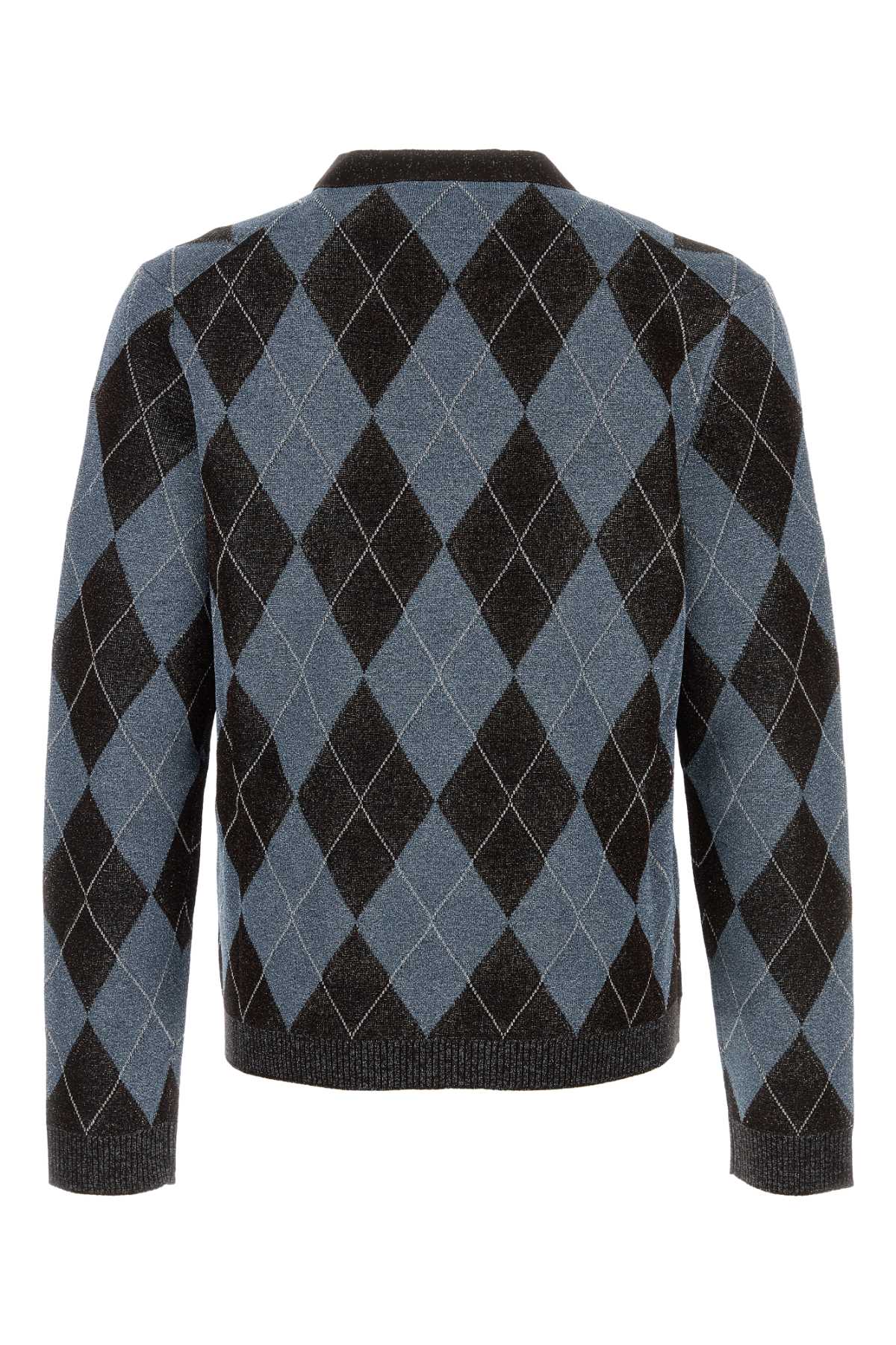 Gucci Wool Blend Cardigan With Embroidered Argyle Pattern